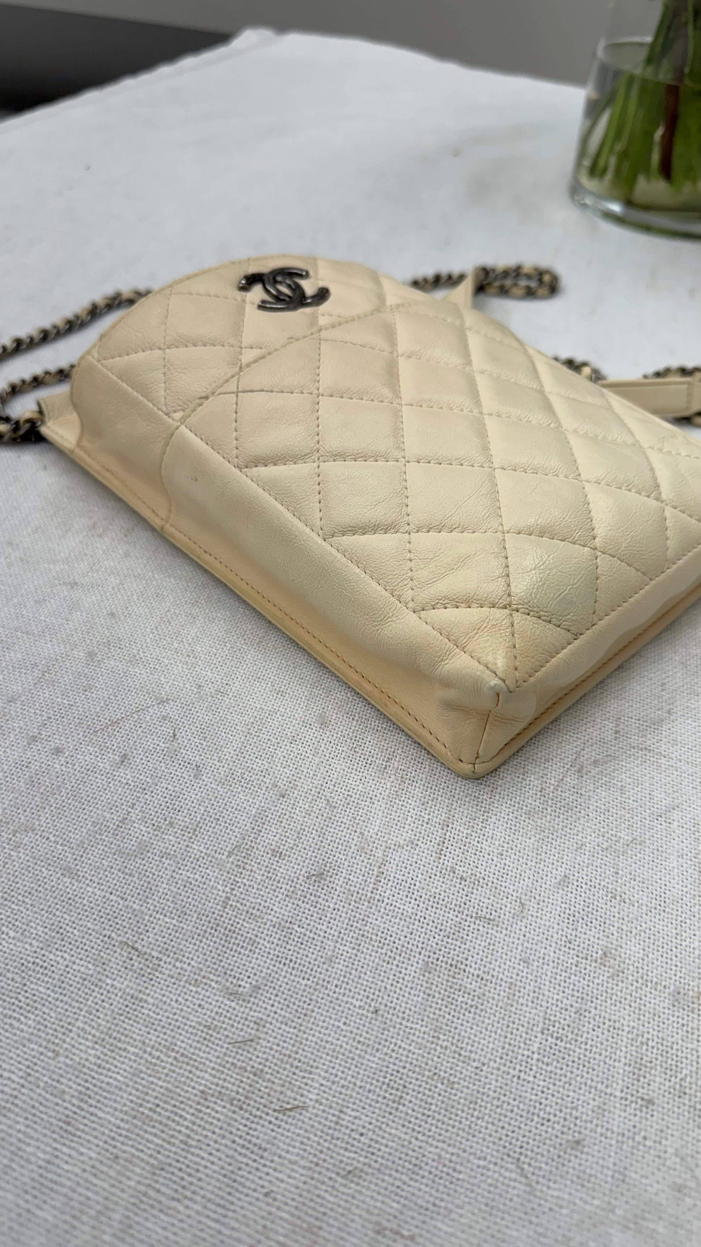 Chanel Ivory Quilted Lambskin CC Waiter Pouch & Wallet on a Chain