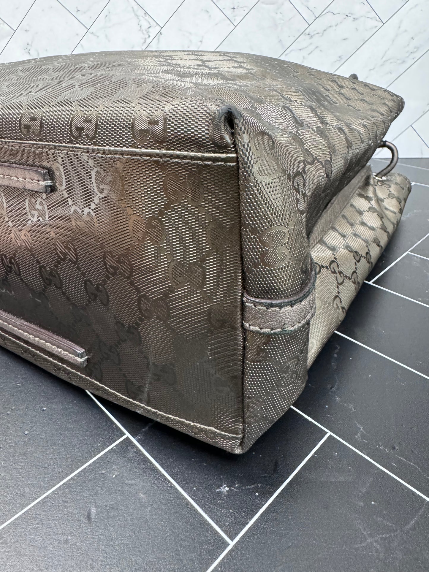 Gucci Bronze Coated Canvas Tote Bag