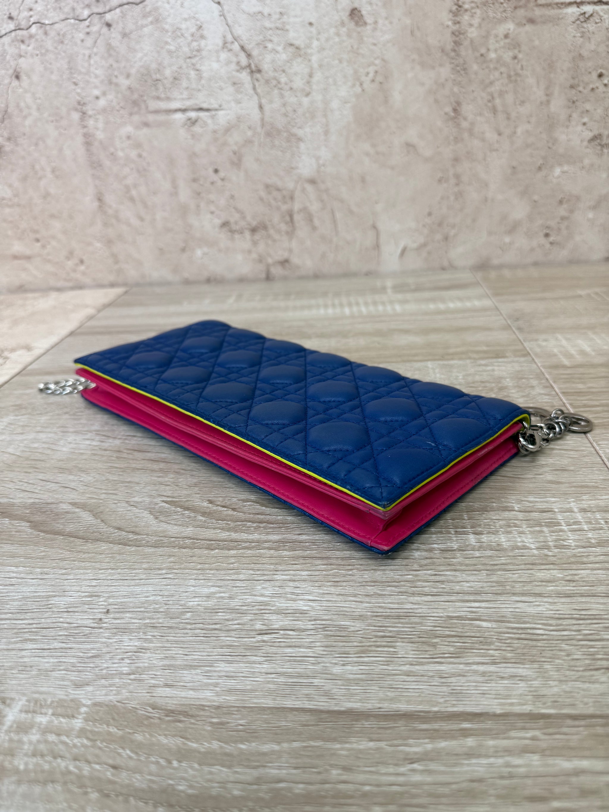 Christian Dior Blue Cannage Leather Clutch Pochette Bag