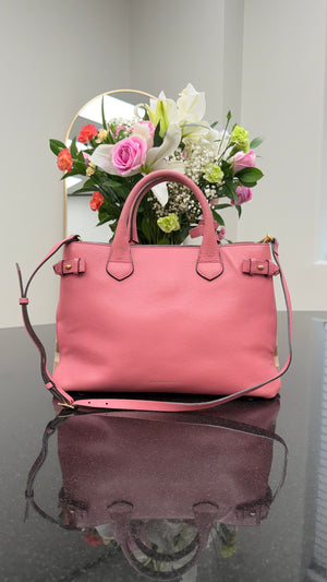 Burberry Pink Leather Nova Check Banner Tote
