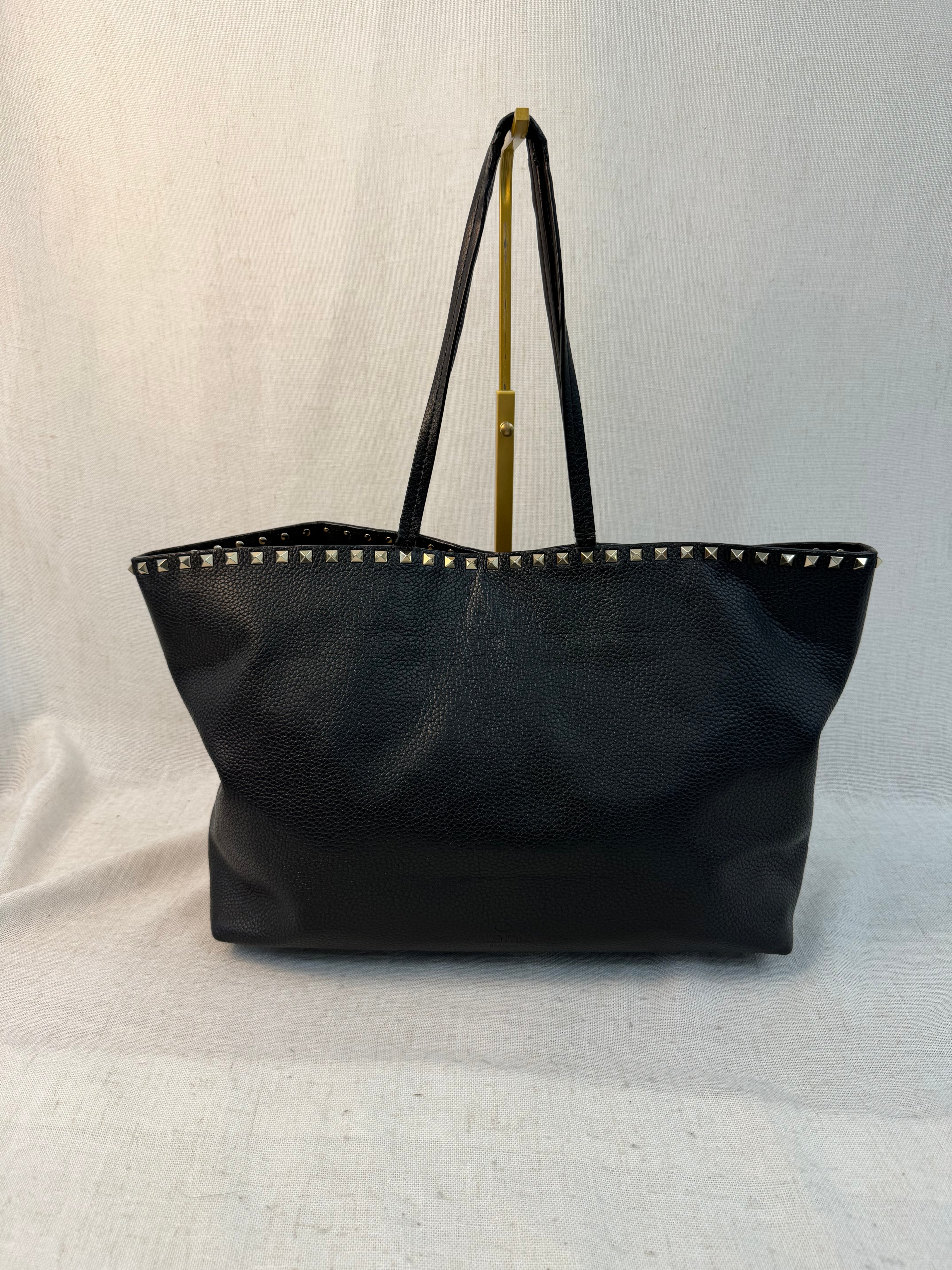 Valentino Black Leather Rockstud Tote Bag