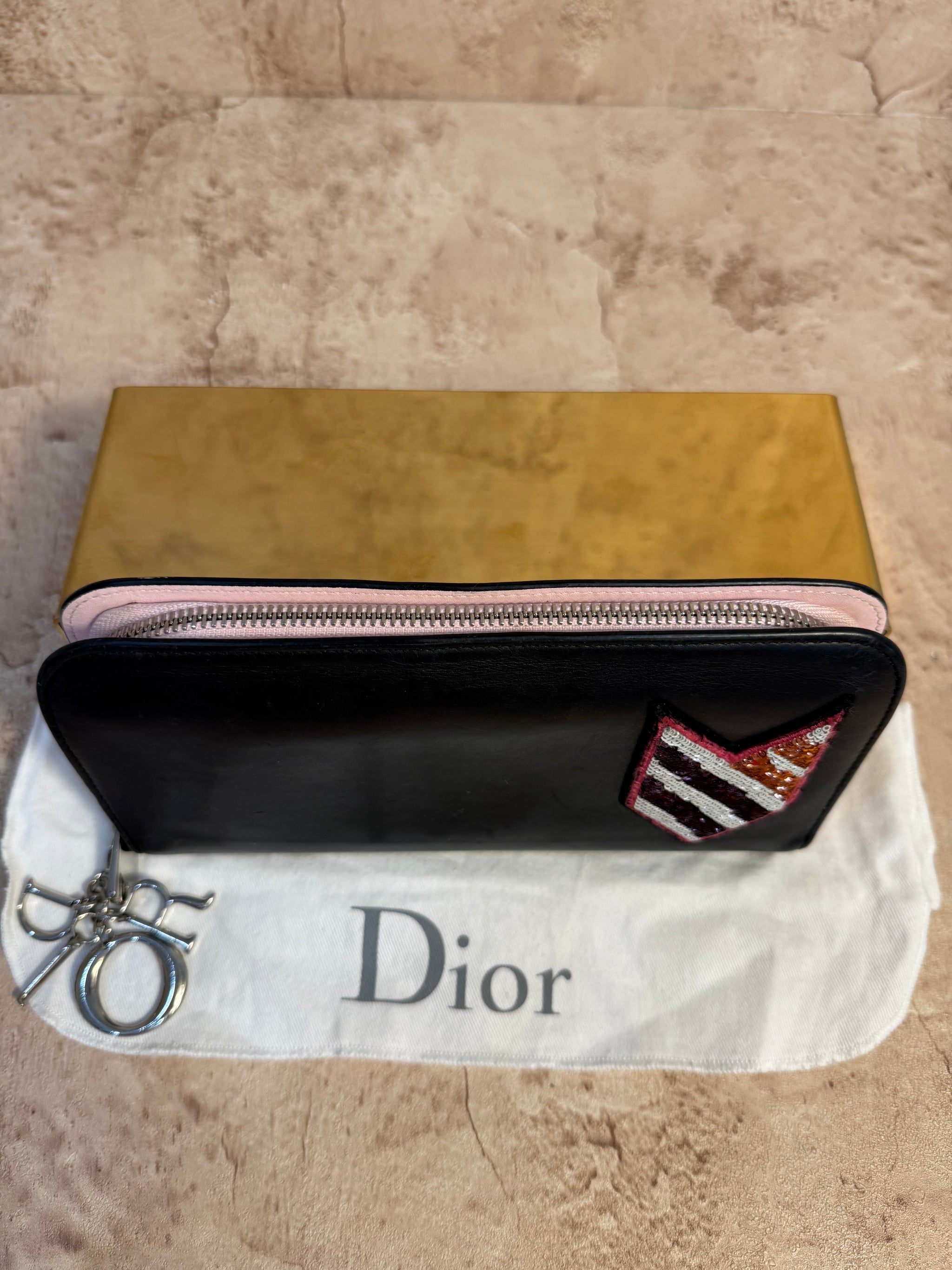 Christian Dior Black Calfskin Leather Zippy Wallet