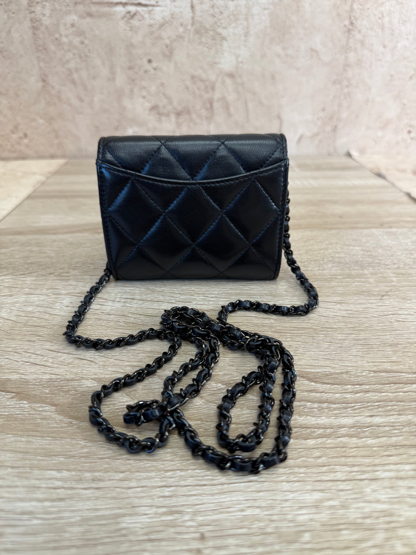 Chanel Black Lambskin Mini Wallet on a Chain