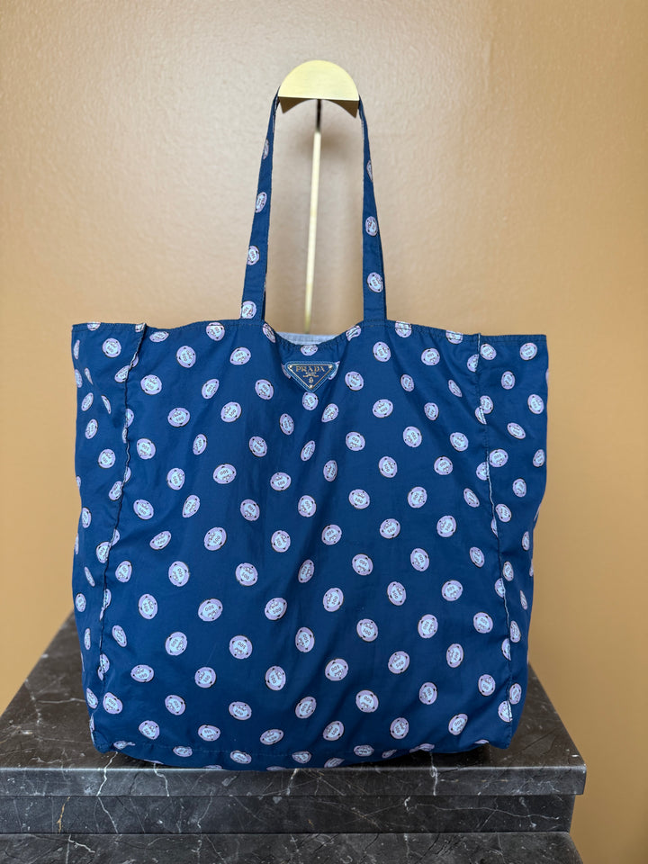 Prada Blue Polka Dot Nylon Tote Bag