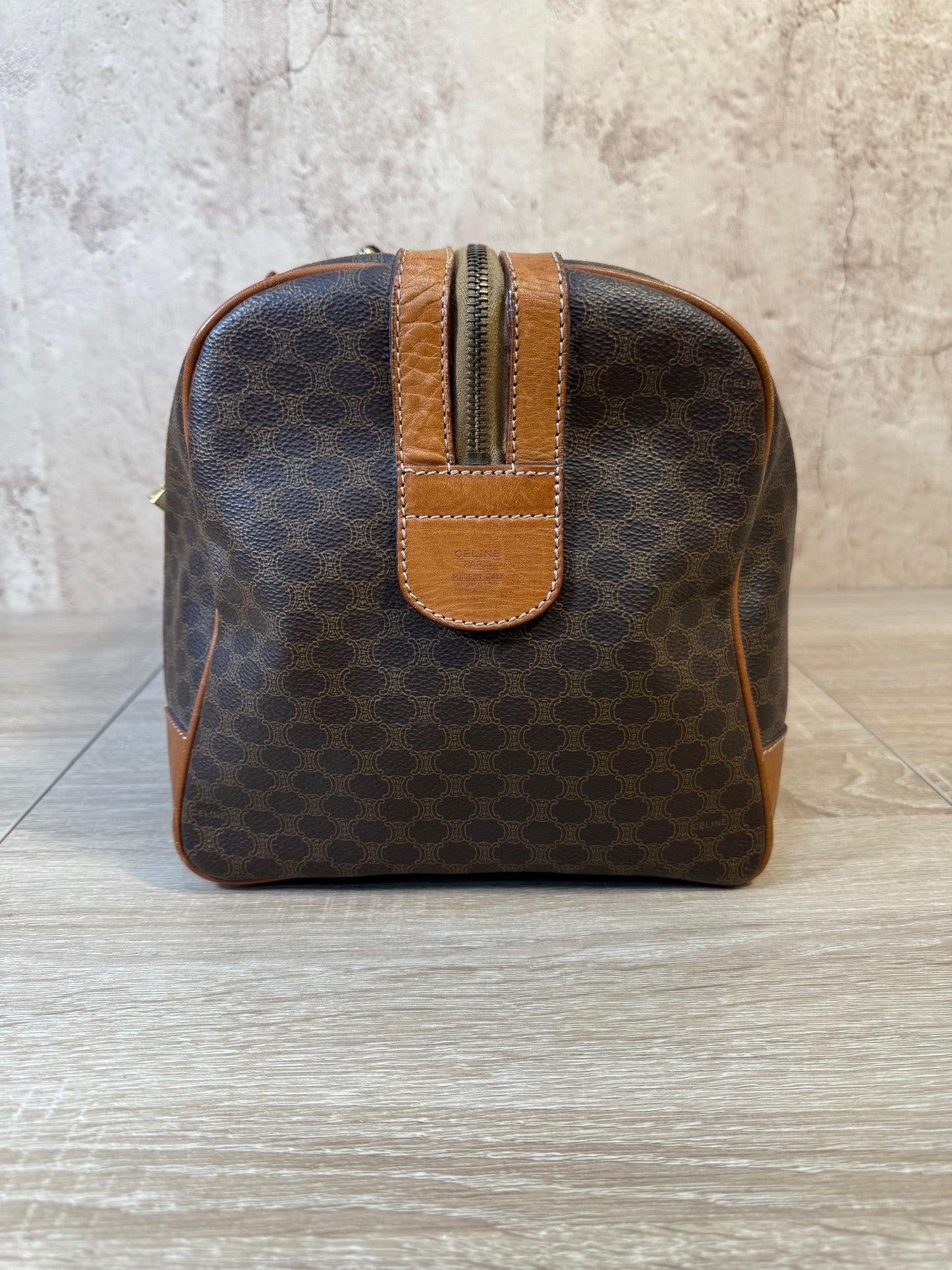 Celine Vintage Brown Coated Canvas Boston Bag