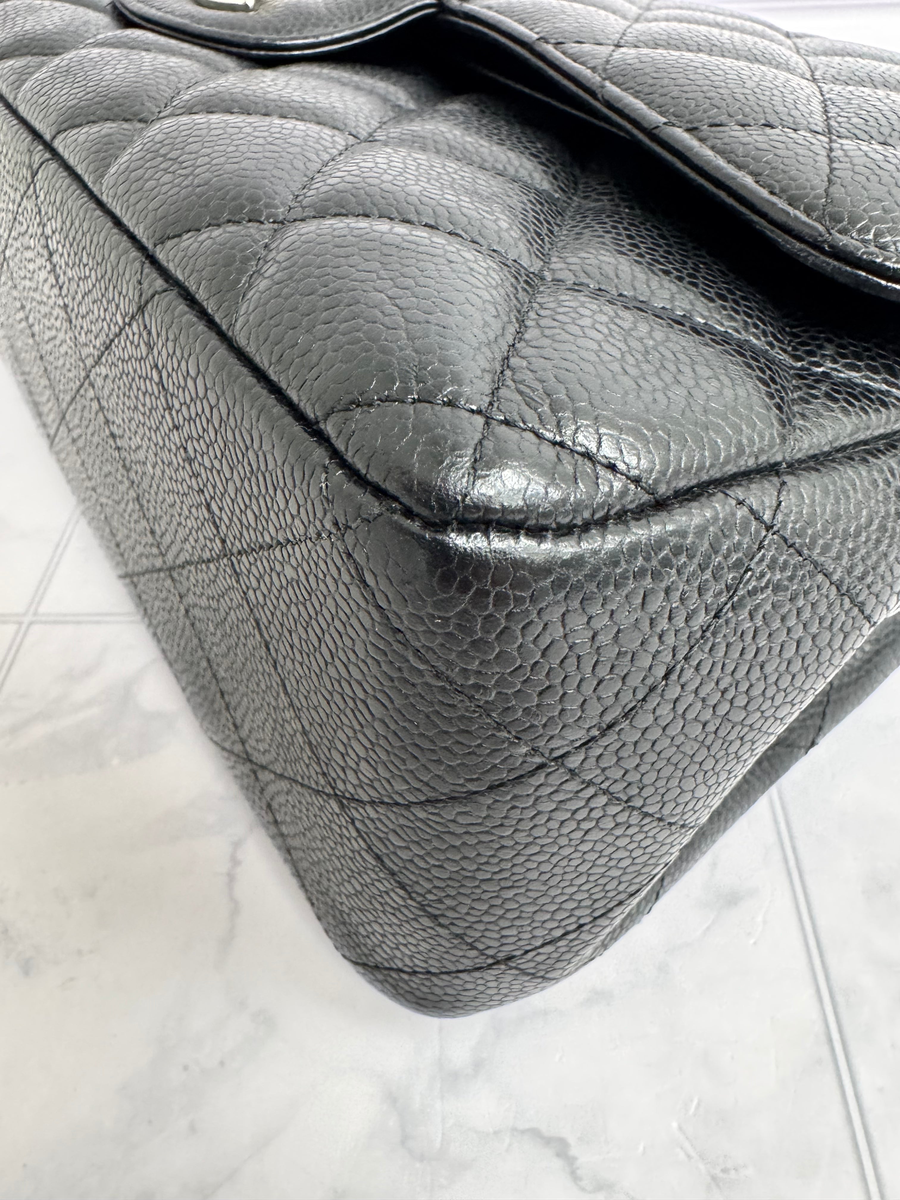 Chanel Black Diamond Quilted Caviar Leather Jumbo Classic Double Flap Bag