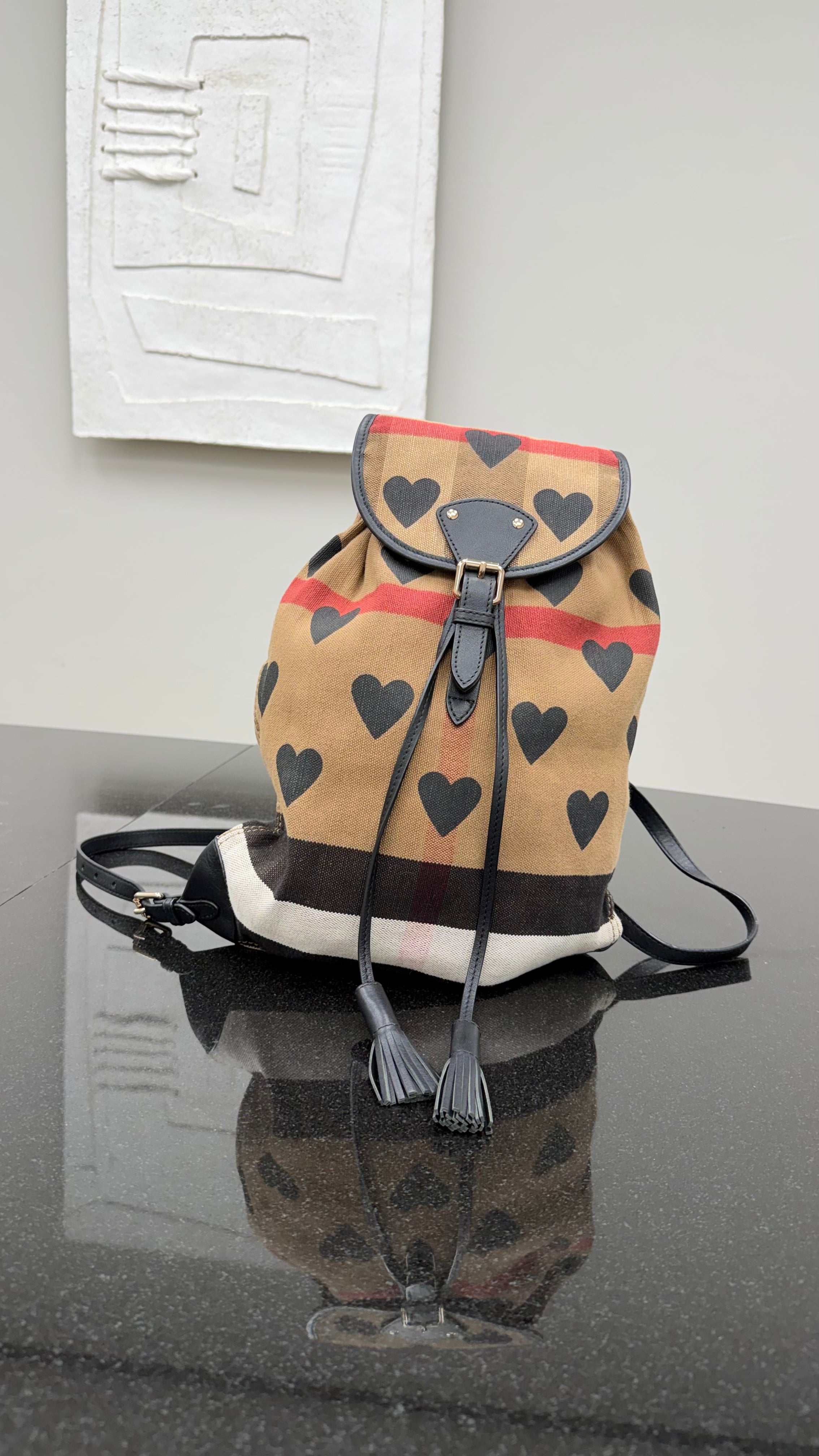 Burberry Heart Mega Check Overdyed Canvas Backpack