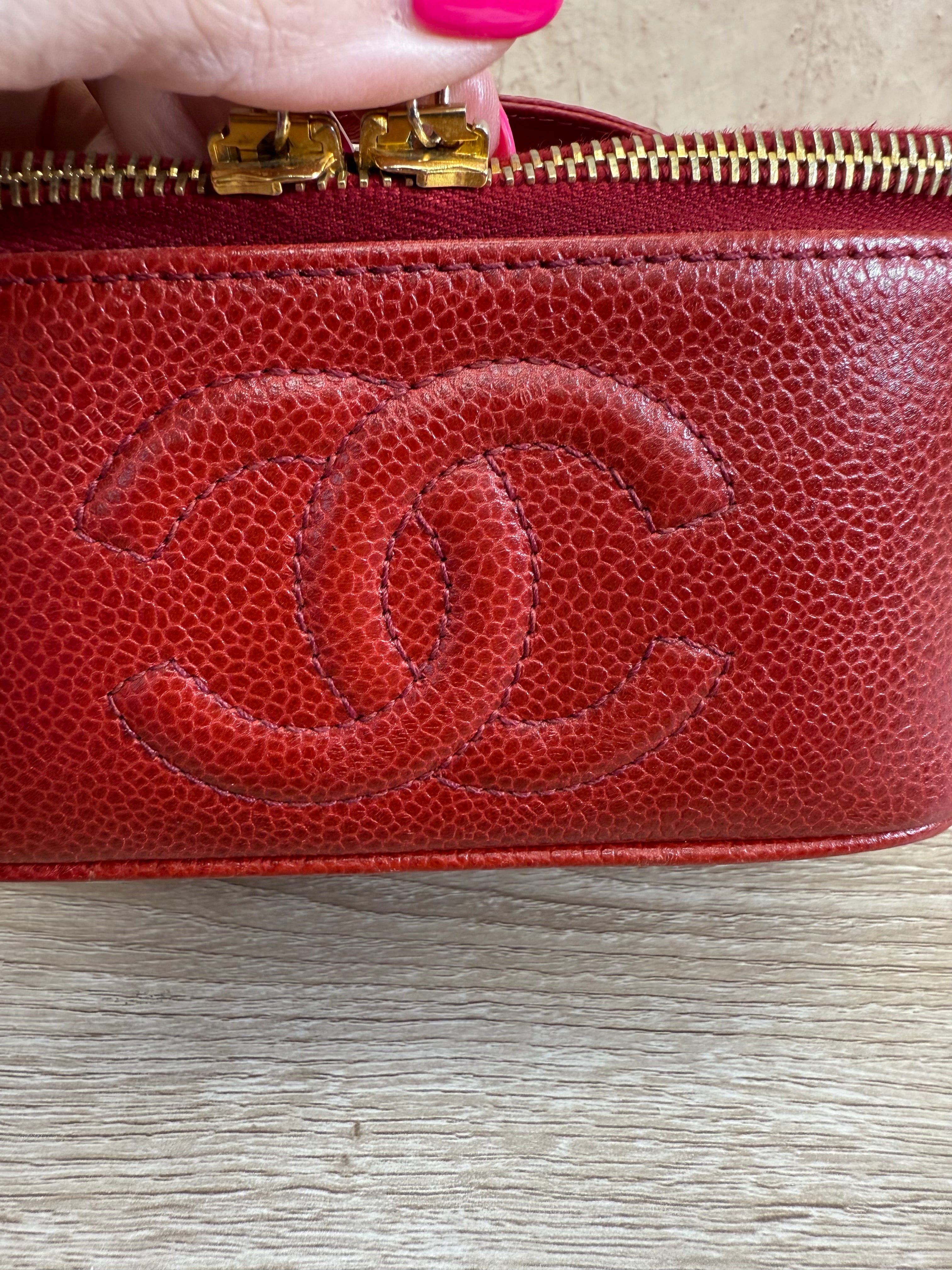 Chanel Red Caviar Top Handle Vanity Pouch