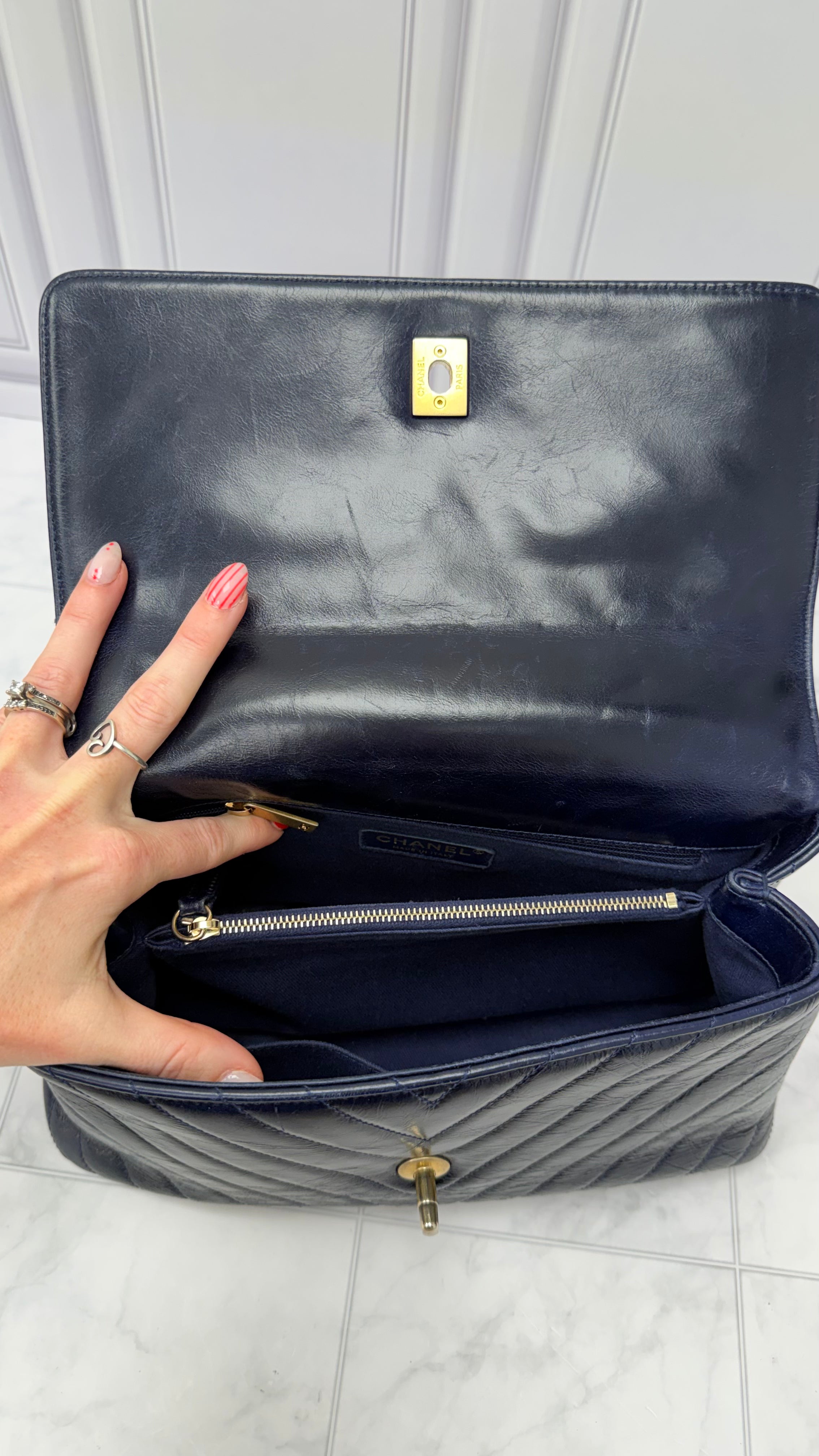 *DONS DROP* Chanel Blue Chevron Quilted Leather Coco Top Handle Bag
