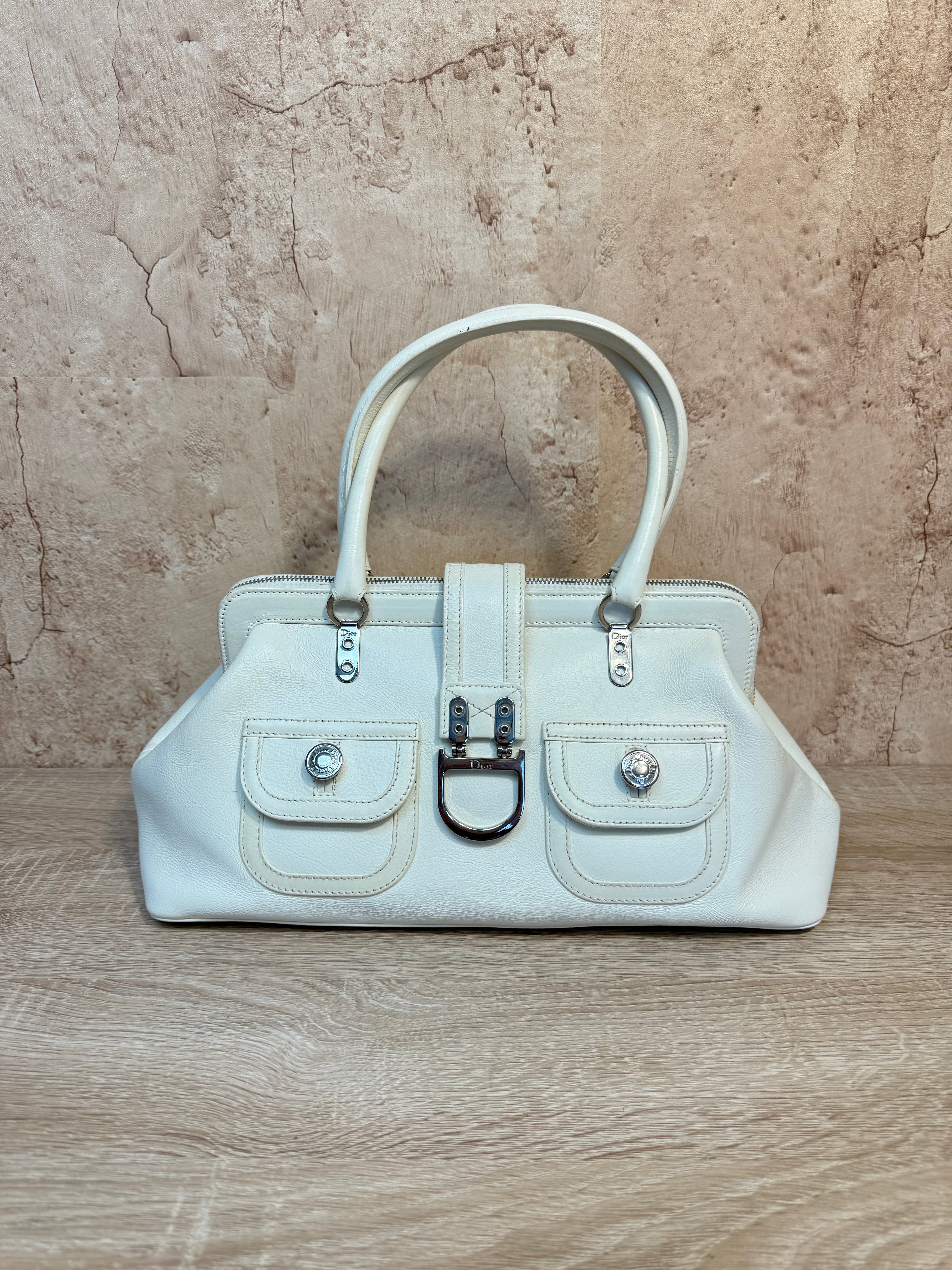 Christian Dior Ivory Leather Flight Shoulder Bag