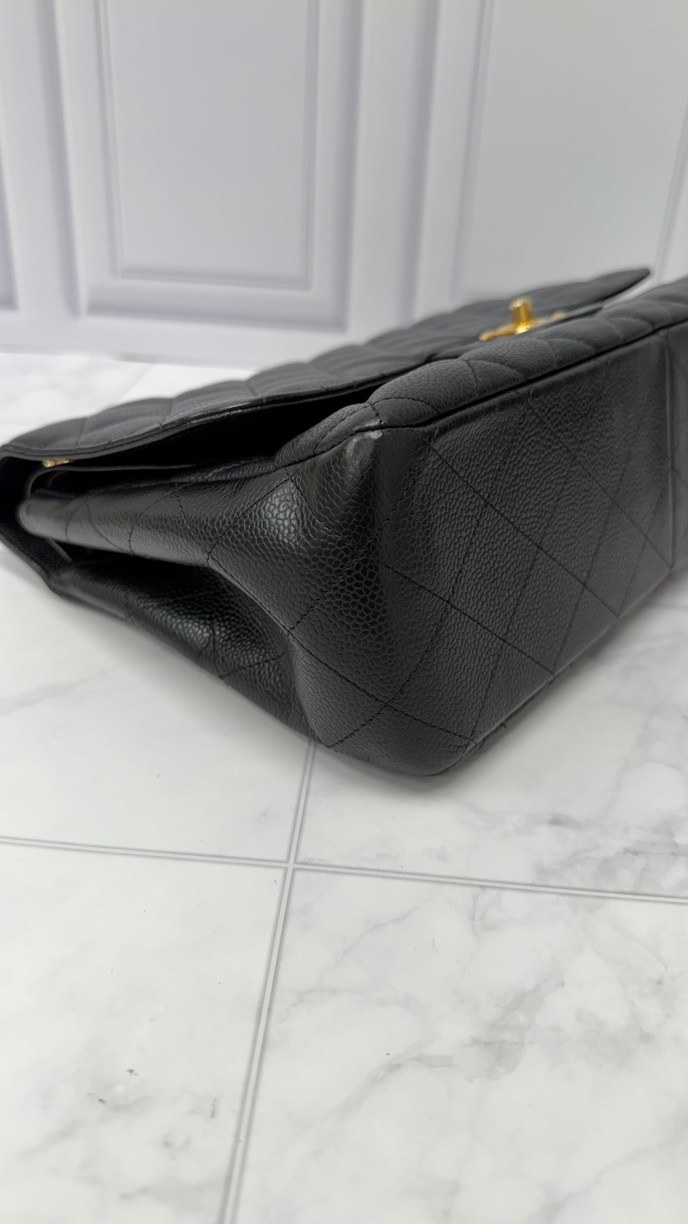 *DONS DROP* Chanel Black Quilted Caviar Jumbo Double Classic Flap Chain Shoulder Bag