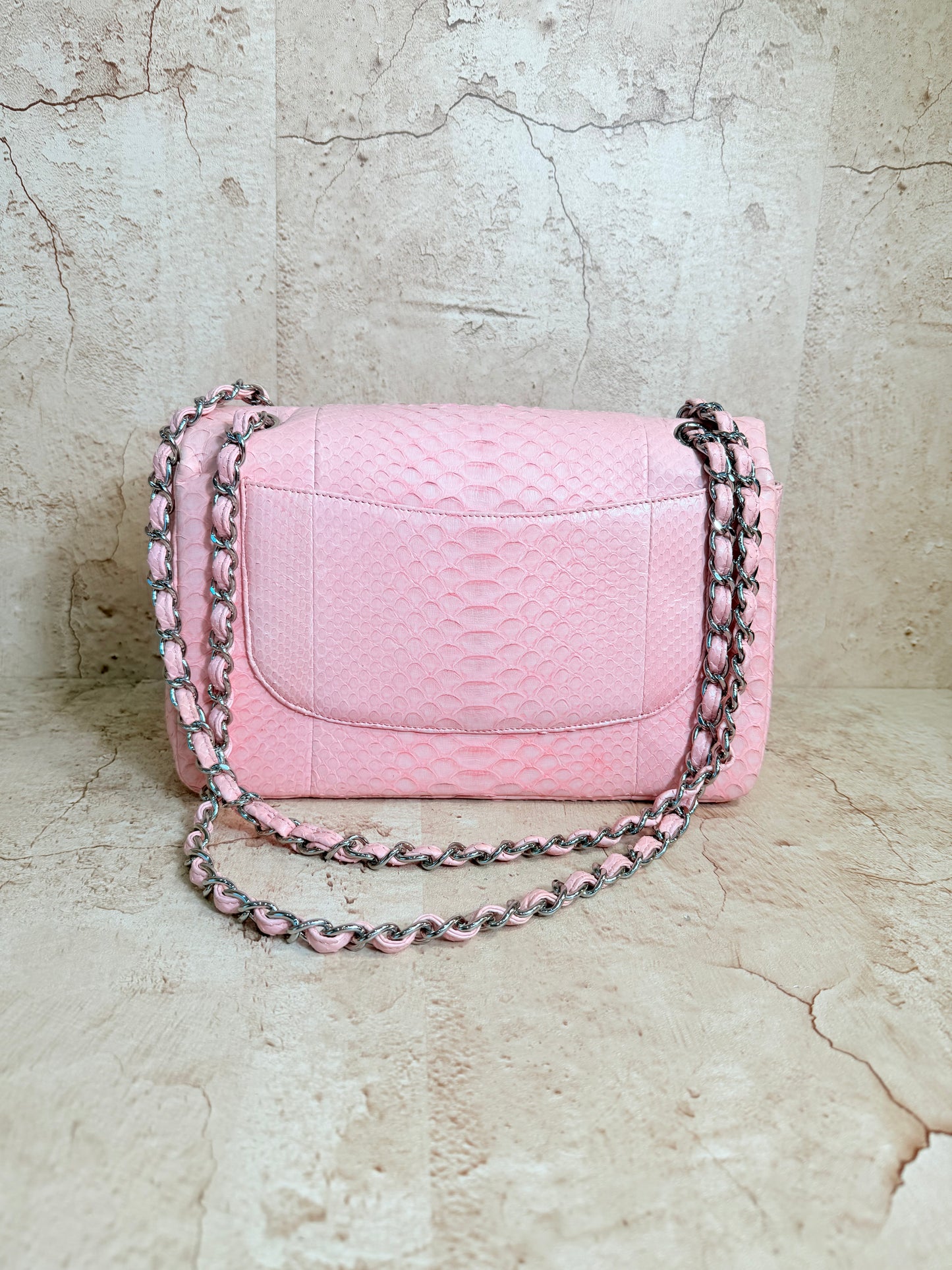 Chanel Pink Python Jumbo Double Flap Bag