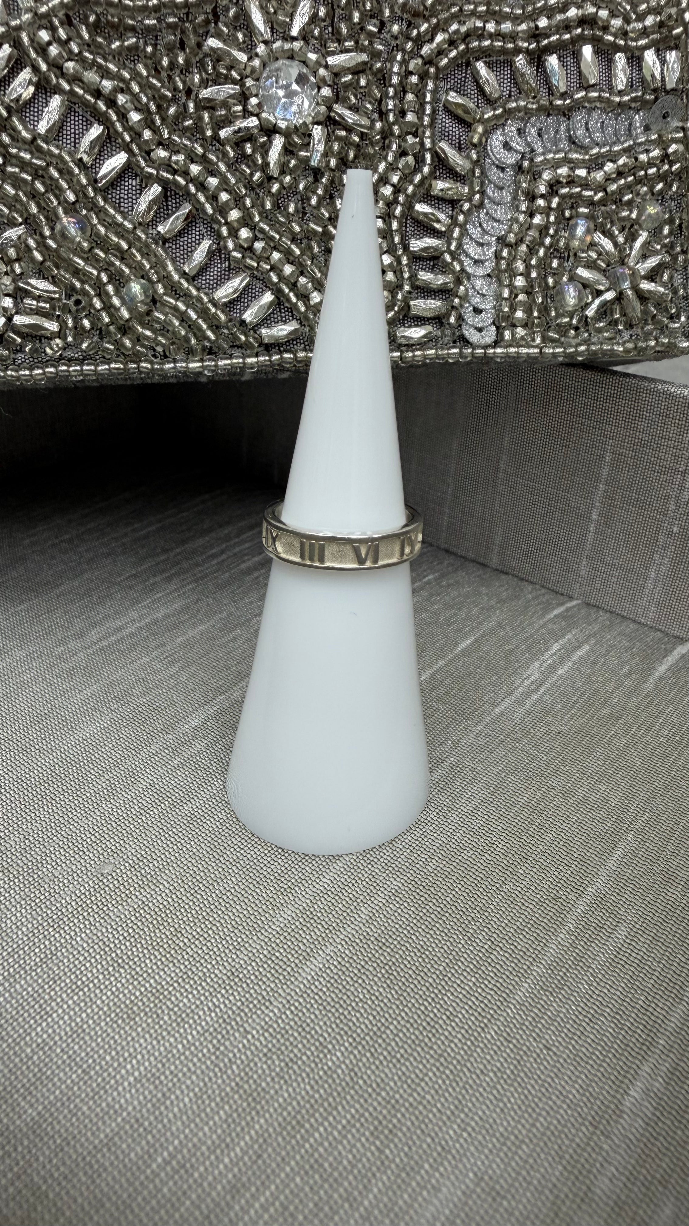 Tiffany & Co Sterling Silver Atlas Roman Numeral Ring Size 4