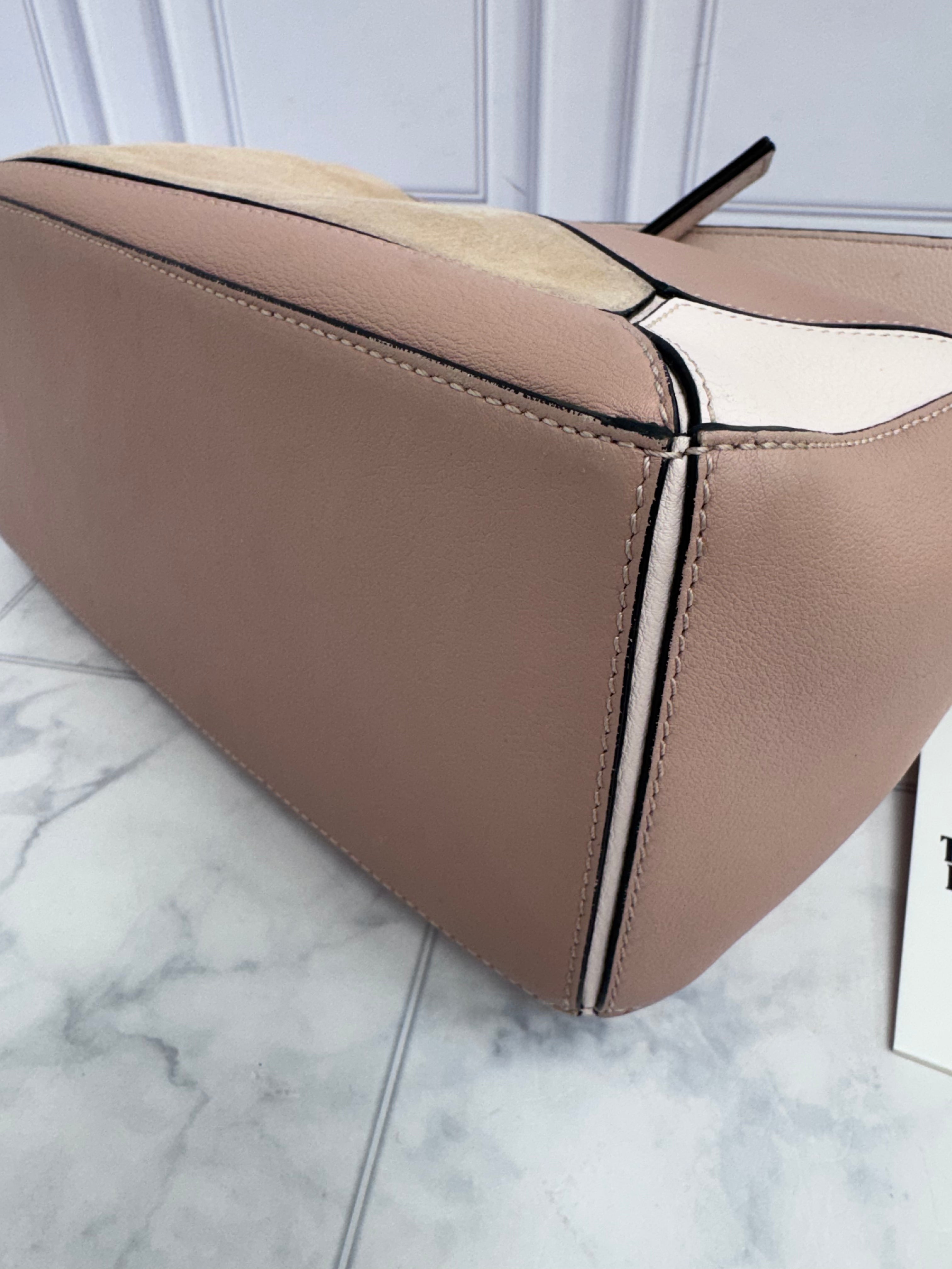 Loewe Dusty Pink & Beige Leather Small Puzzle Bag
