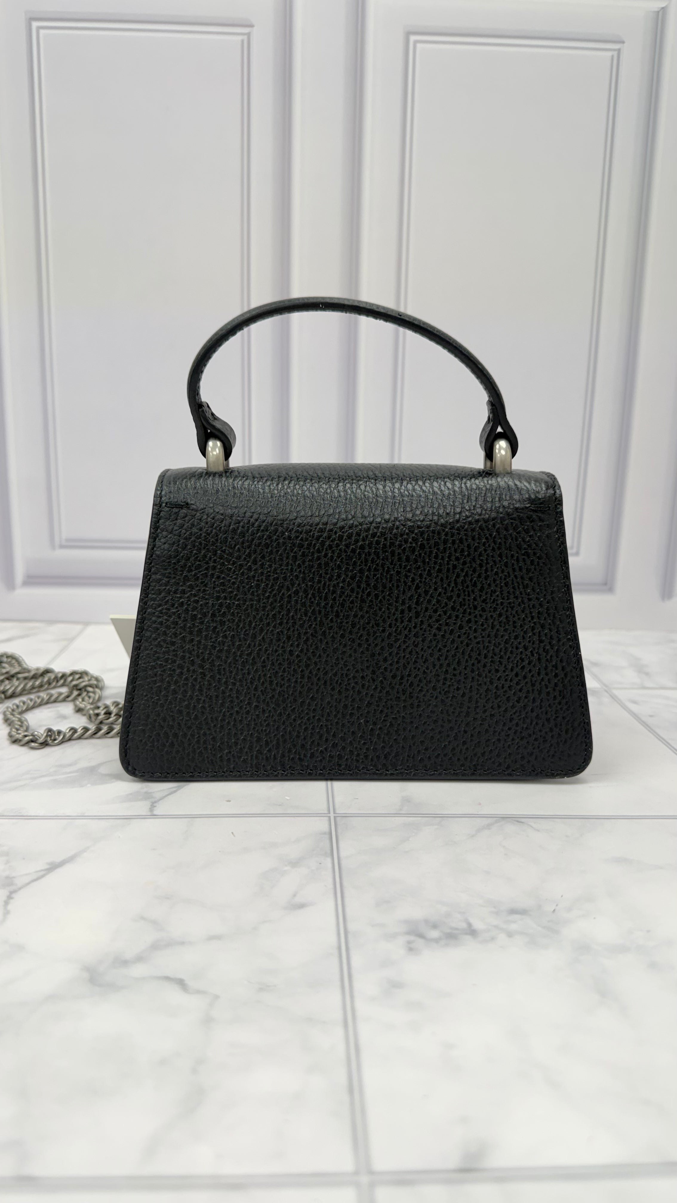 LIKE NEW - Gucci Black Leather Mini Crystal Dionysus Top Handle Bag