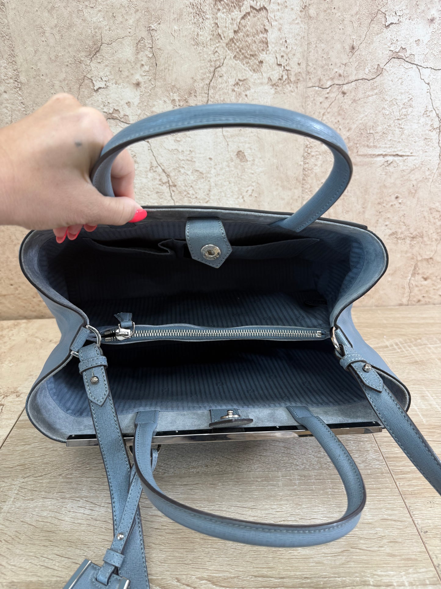 Fendi Light Blue Leather 2Jours Tote