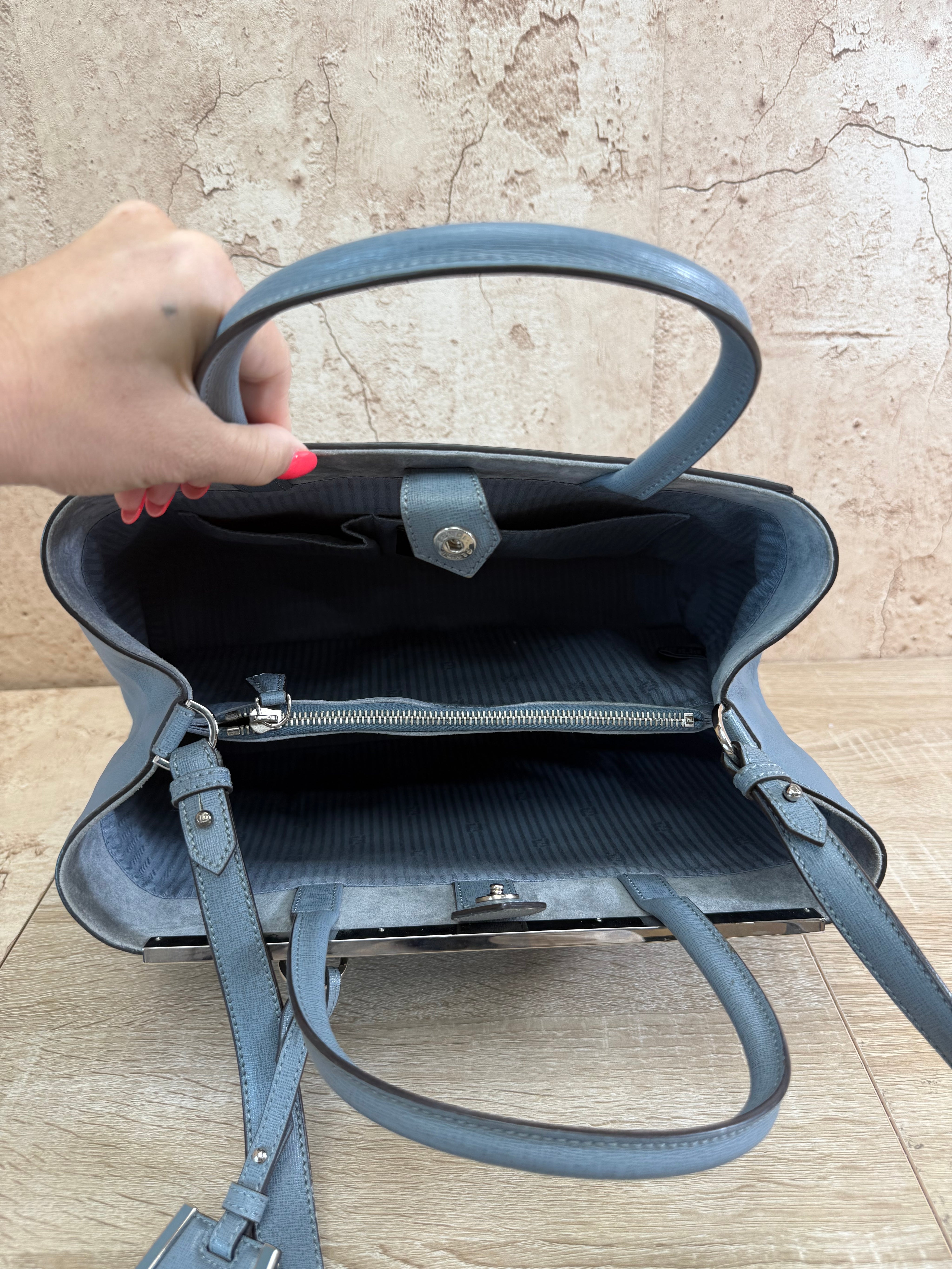 Fendi Light Blue Leather 2Jours Tote