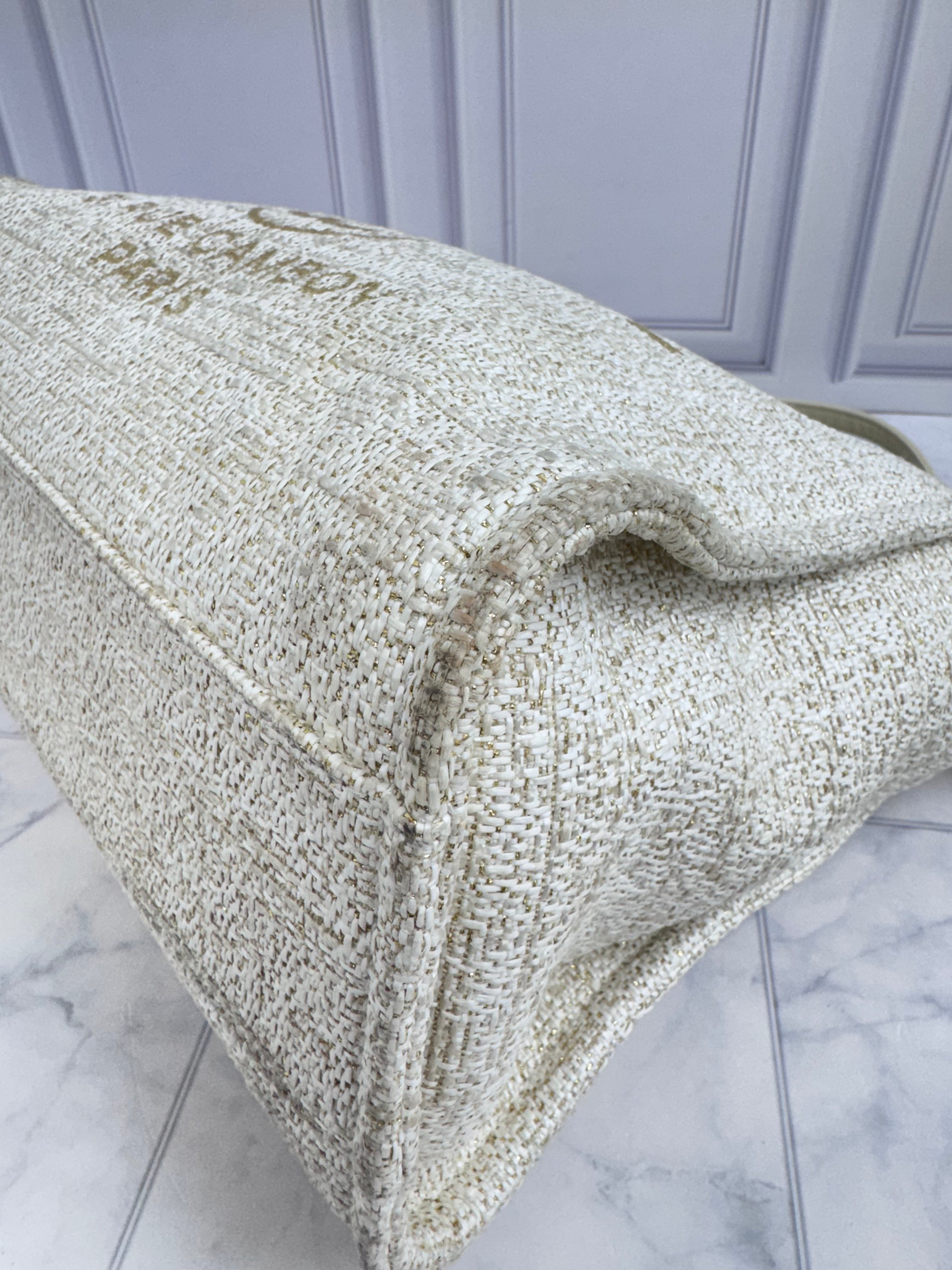 Chanel Ivory Tweed Deauville Small Shopping Tote Bag