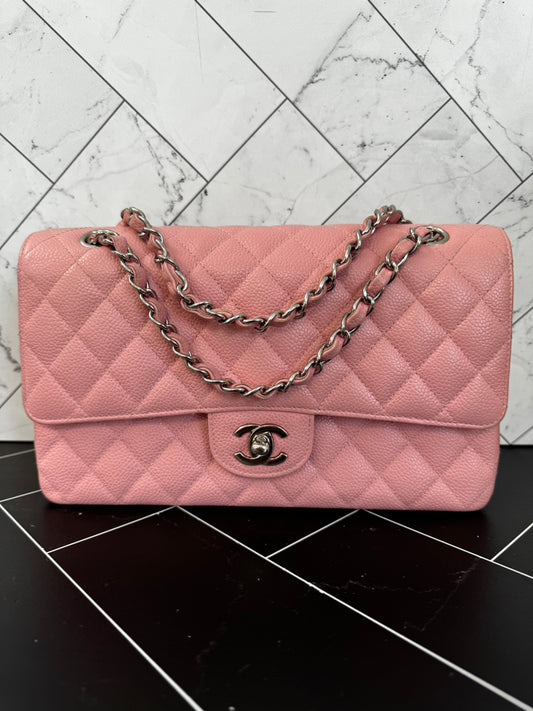 Chanel Double Flap Medium Caviar Rose Sakura Bag