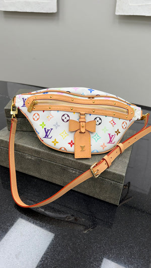 LIKE NEW- Louis Vuitton White Multicolor Monogram High Rise Bumbag