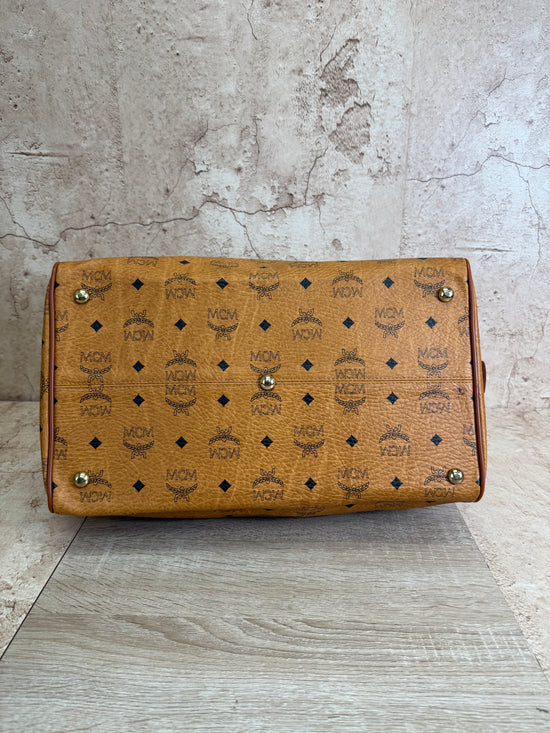 MCM Brown Leather Boston Bag