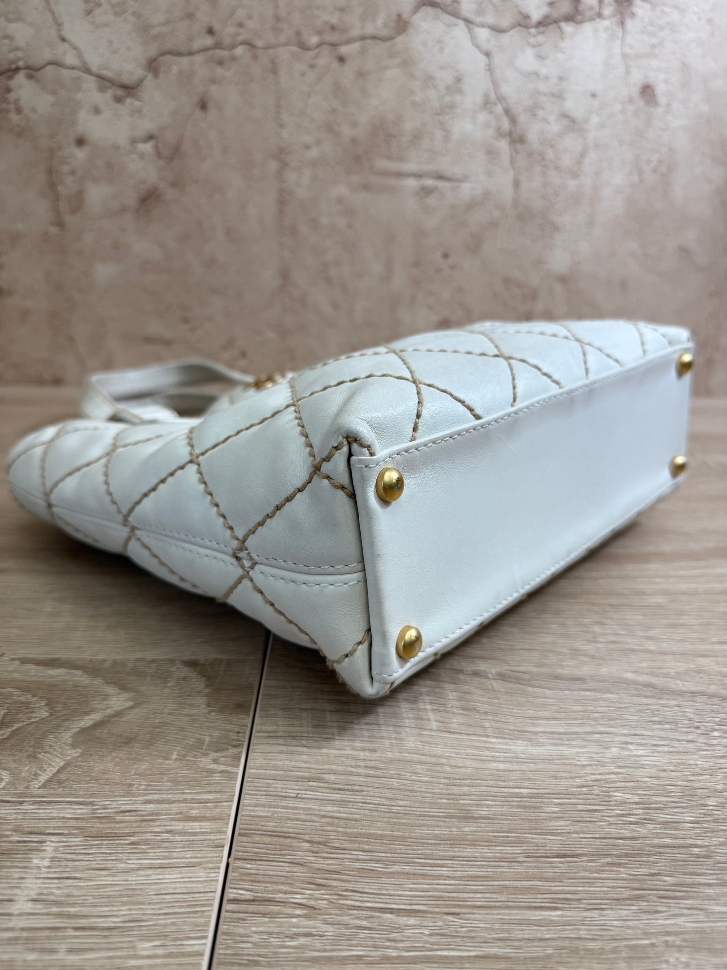 Chanel White Calfskin Wild Stitch Tote Bag