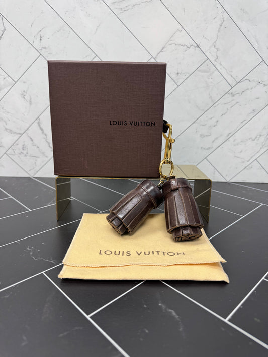 Louis Vuitton Brown Leather Double Tassel Bag Charm