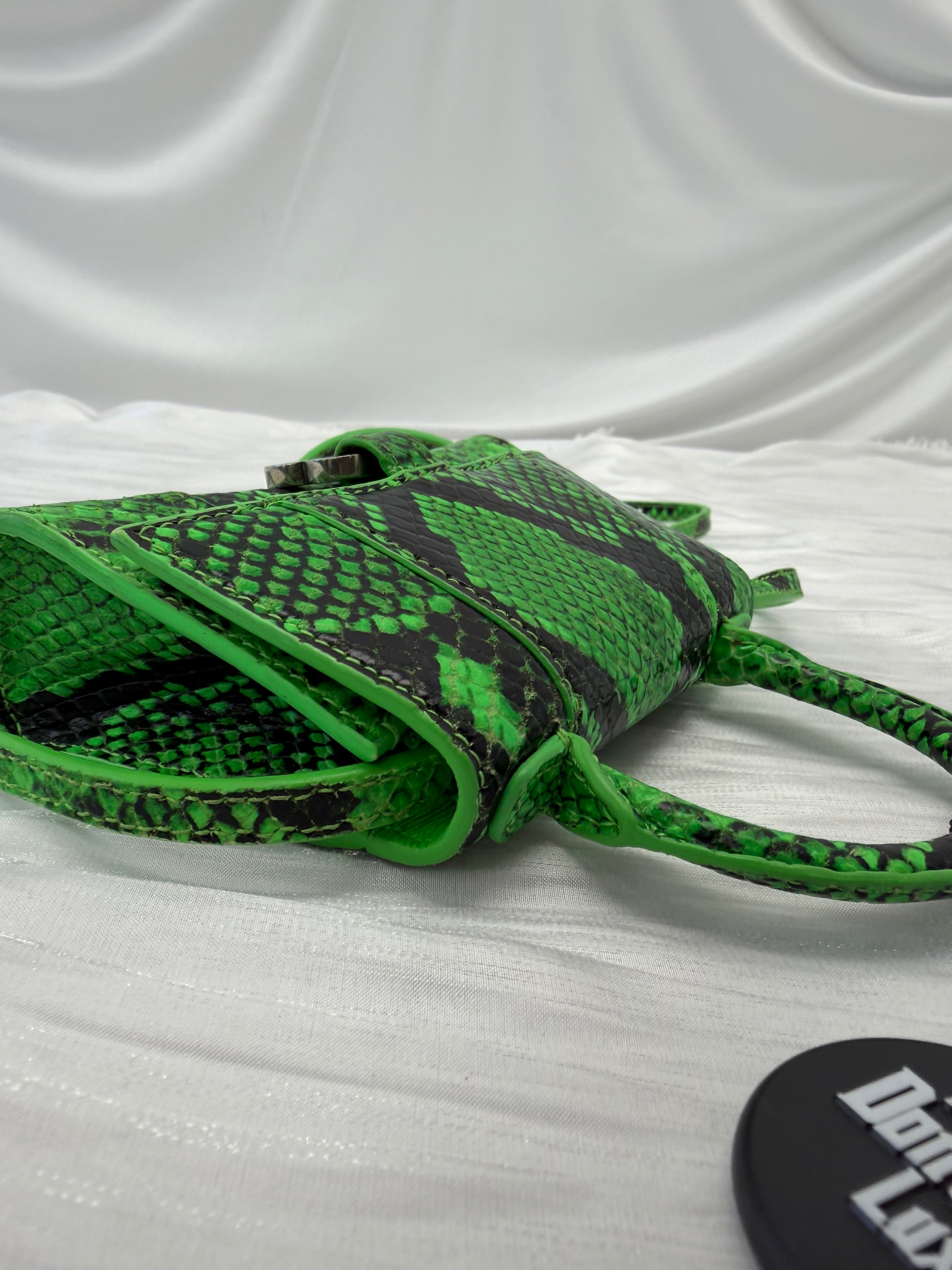 Balenciaga Green Python Embossed Mini Hourglass Bag