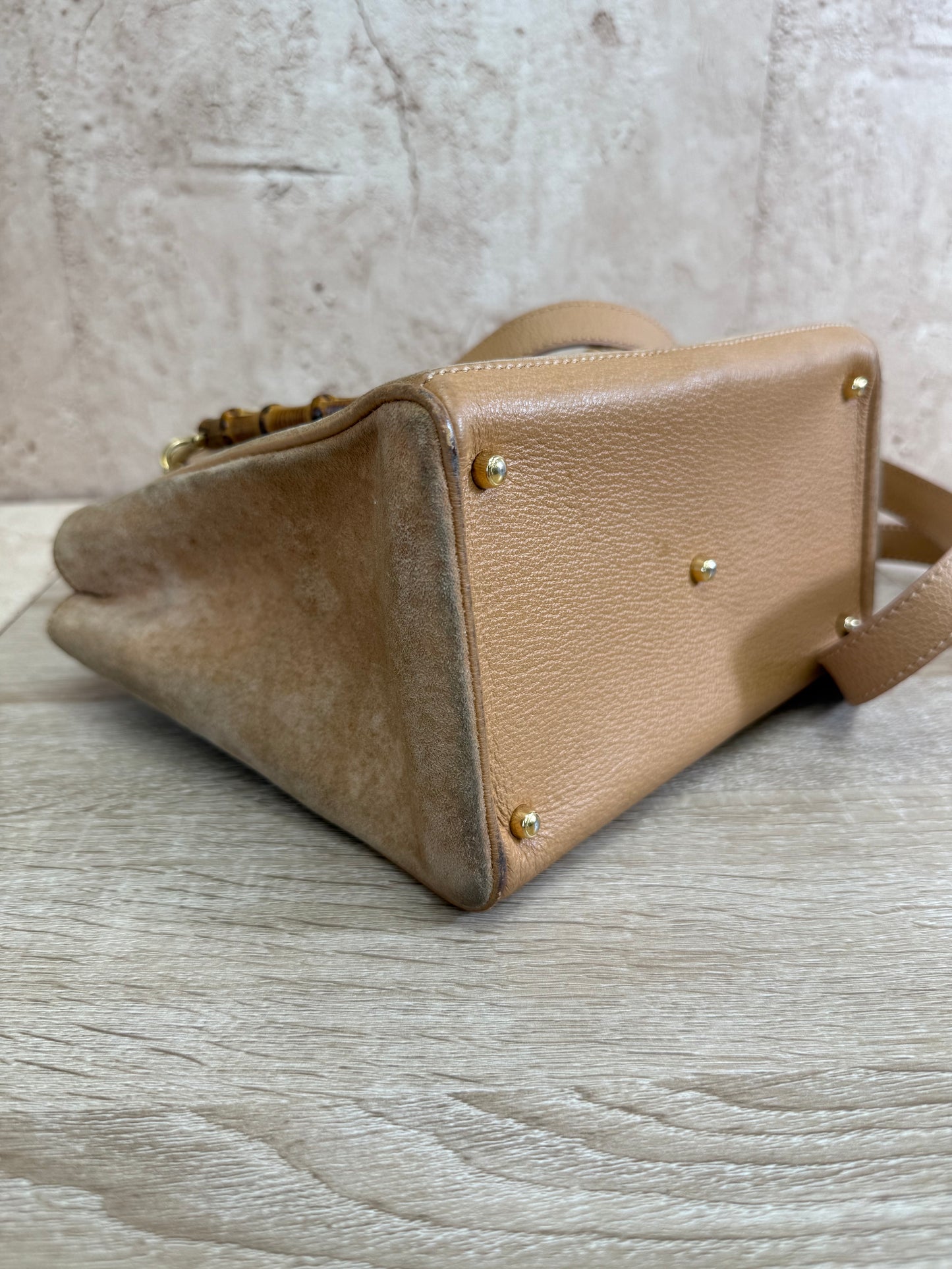 Gucci Tan Suede Bamboo Handle 2Way Bag
