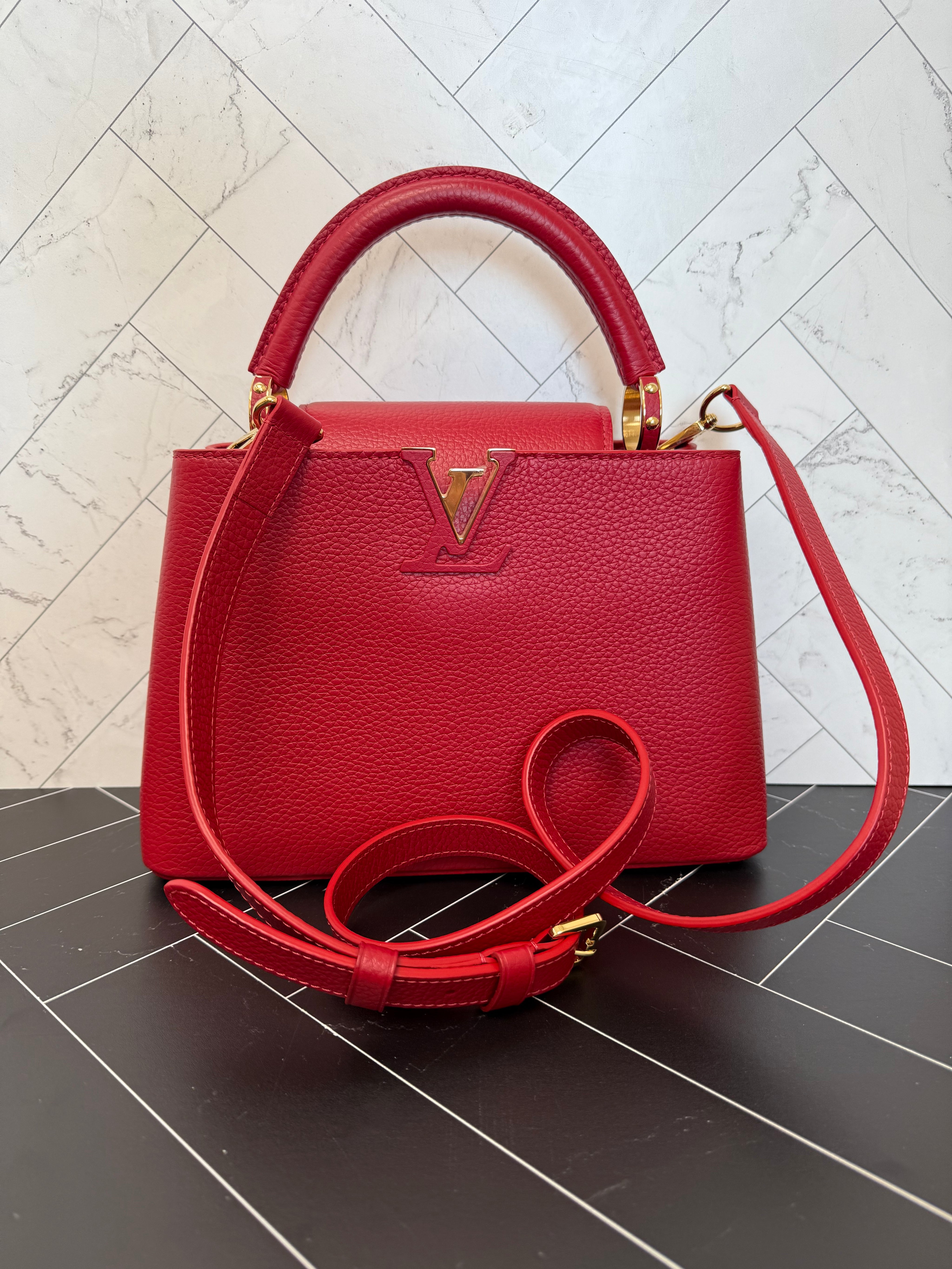 LIKE NEW- Louis Vuitton Red Leather Capucines BB