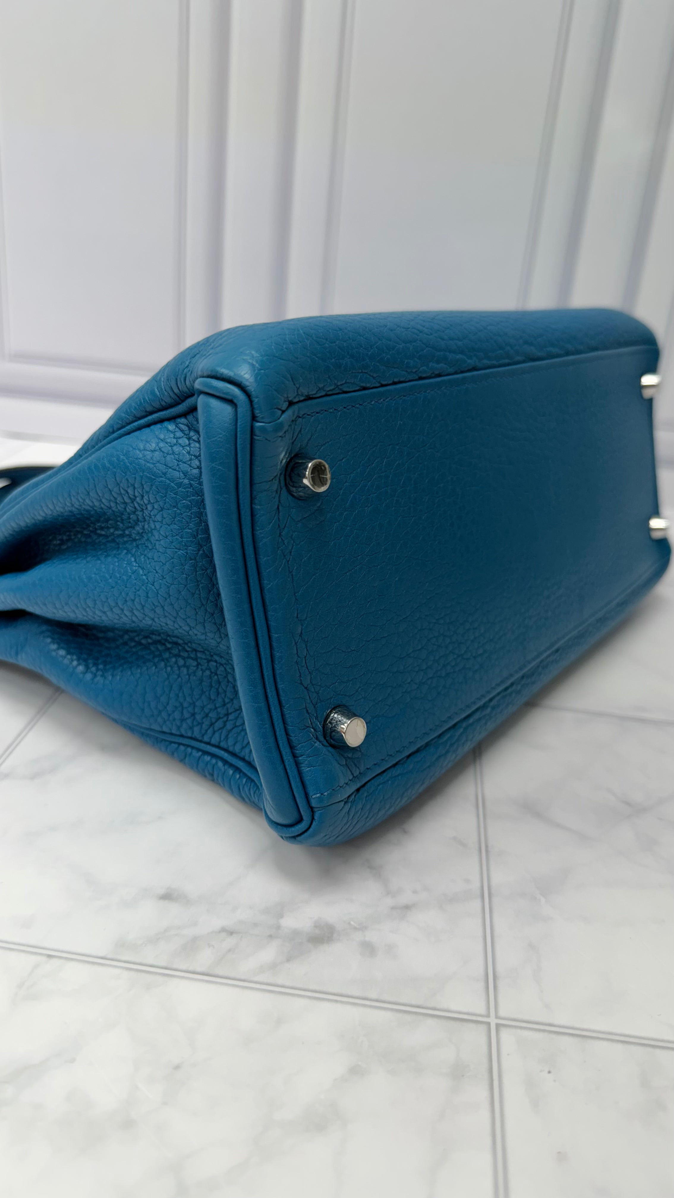 *DONS PRE DROP* Hermes Blue Taurillon Clemence Leather Kelly 28 Handbag