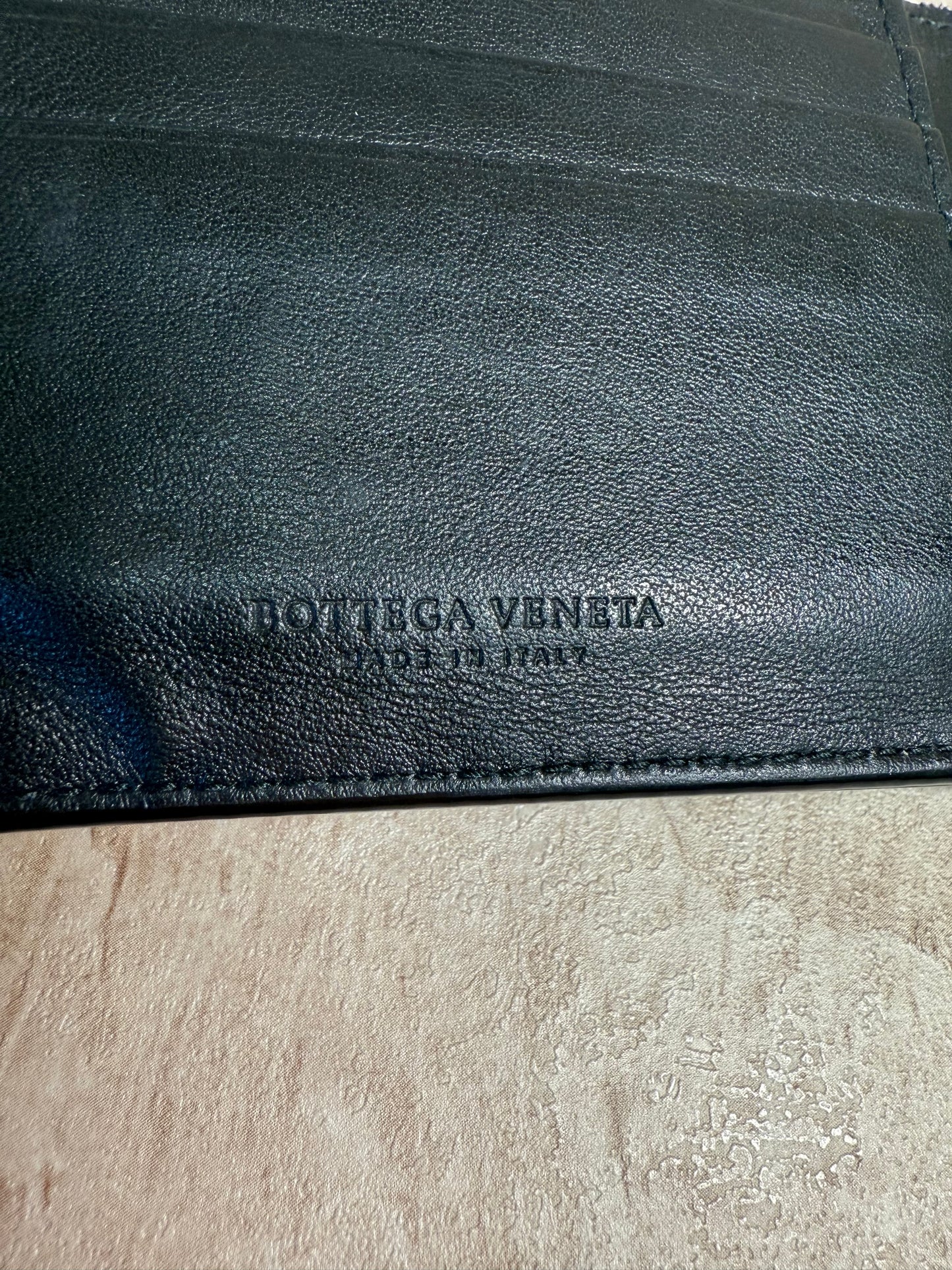 Bottega Veneta Black / Blue Perforated Bi-Fold Wallet