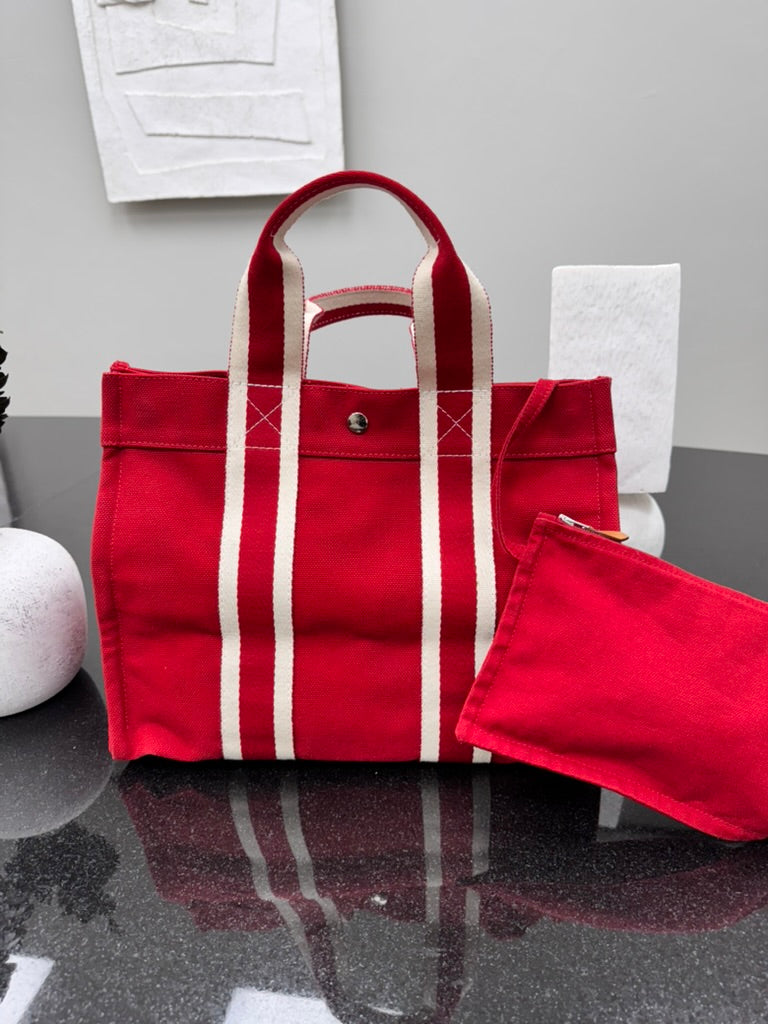 Hermes Red Canvas Bora Bora Tote Bag