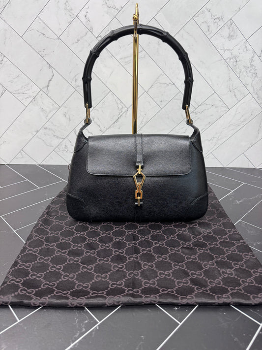 Gucci Black Leather Bamboo Shoulder Bag
