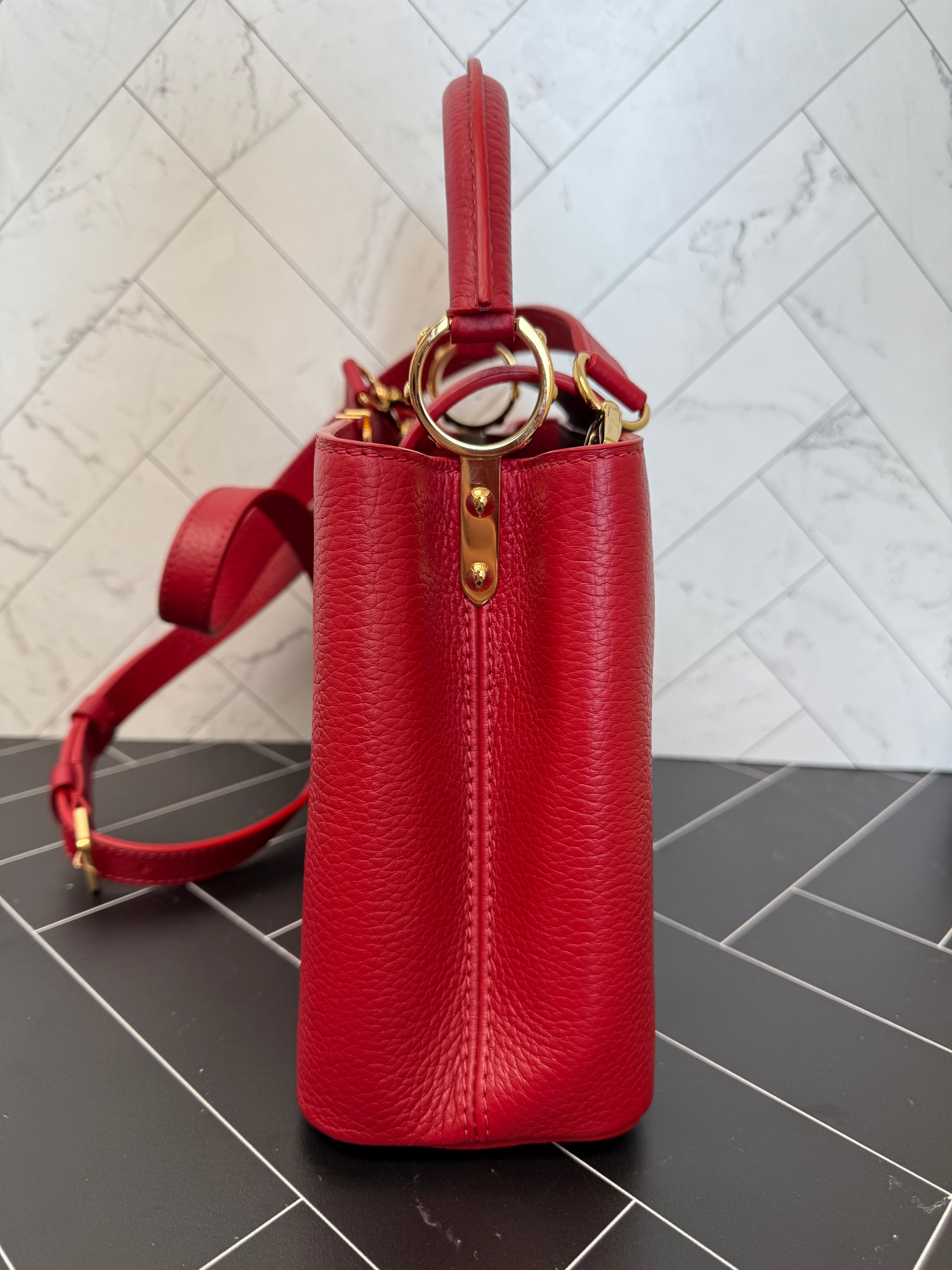 LIKE NEW- Louis Vuitton Red Leather Capucines BB