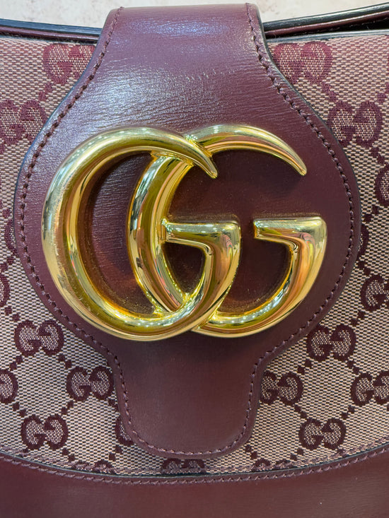 LIKE NEW Gucci Burgundy Canvas & Leather Arli GG Shoulder Bag