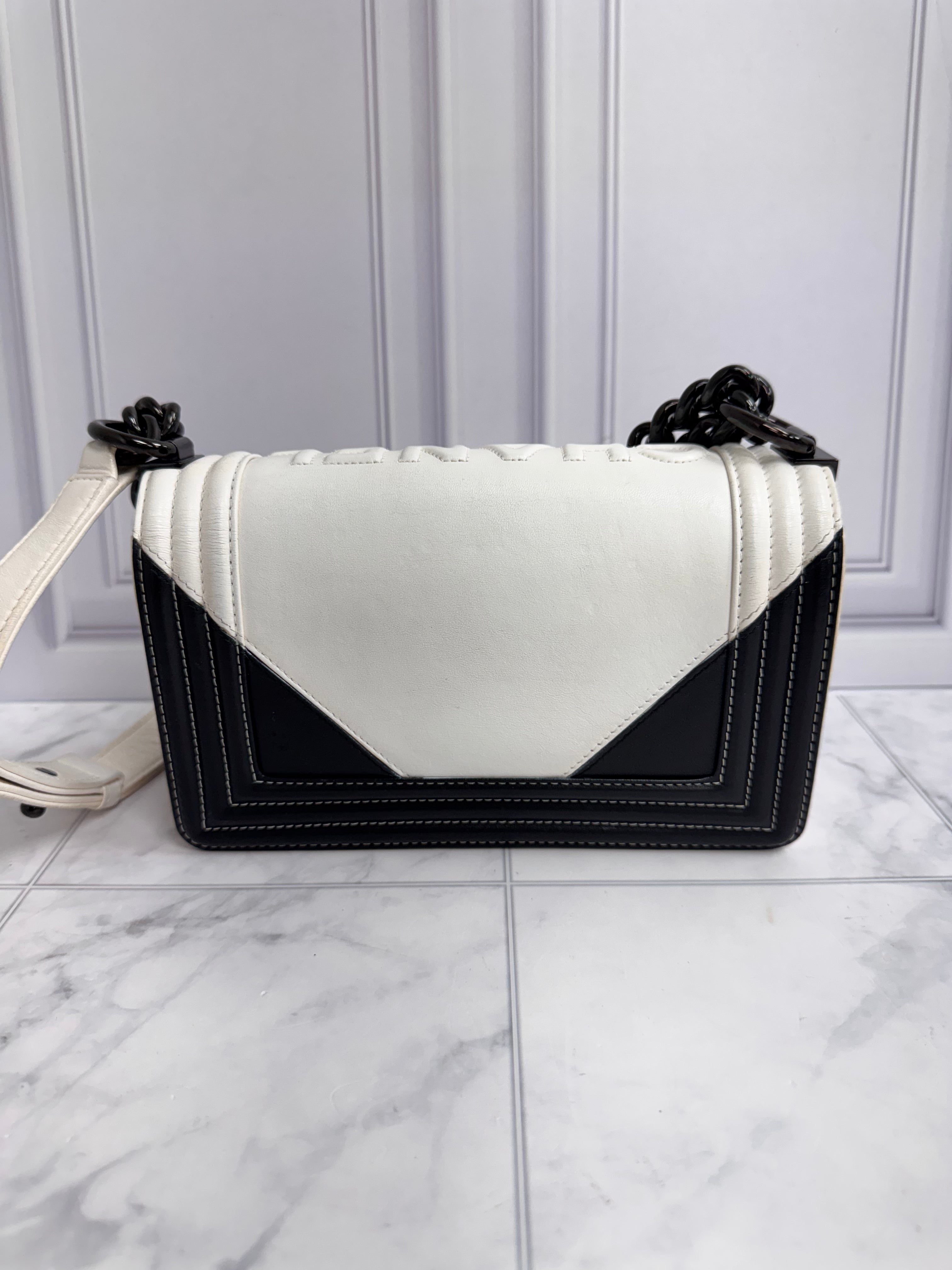 Chanel Black And White Leather Geometric Medium Boy Bag