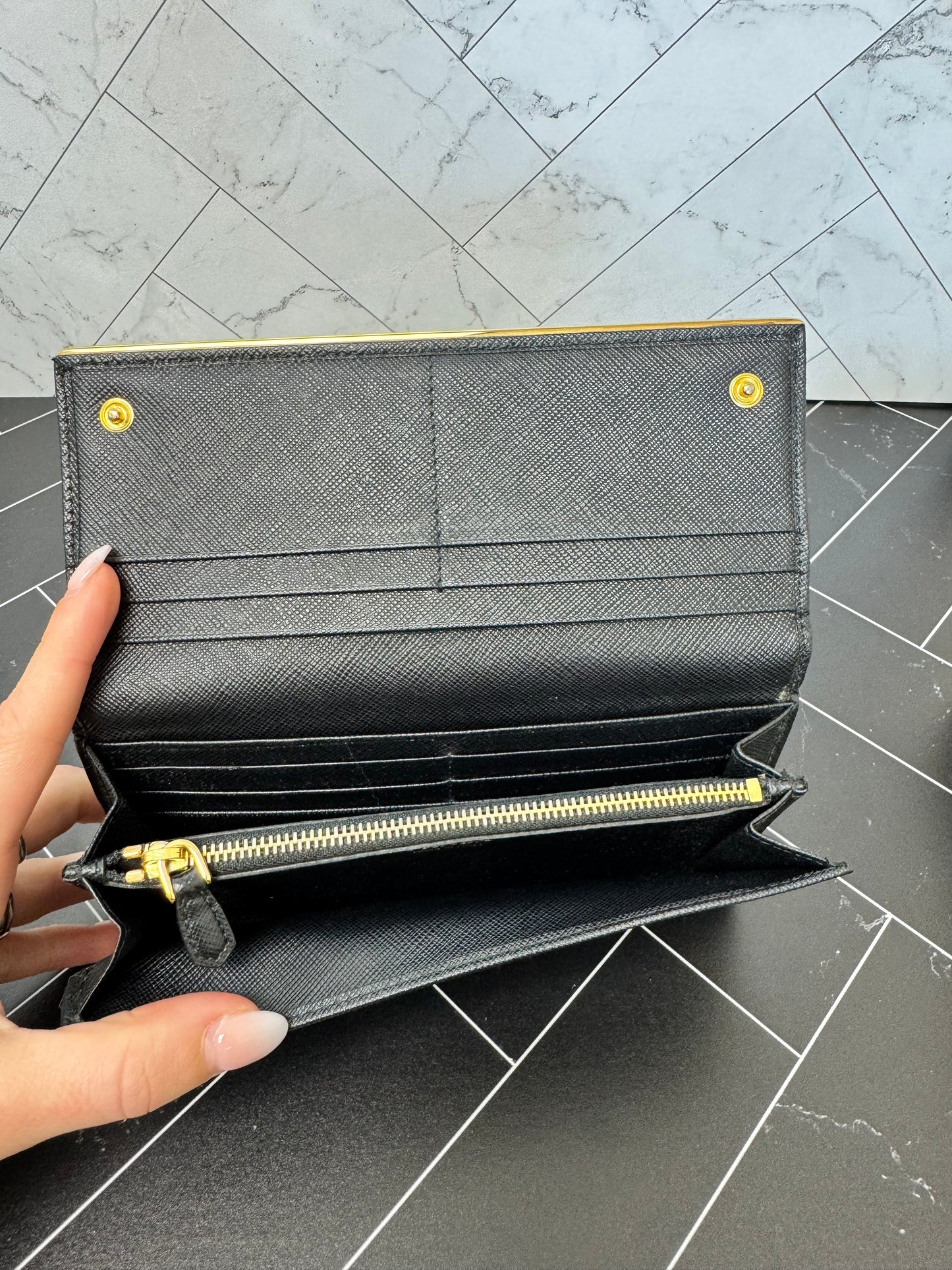 Prada Black Saffiano Leather Long Wallet