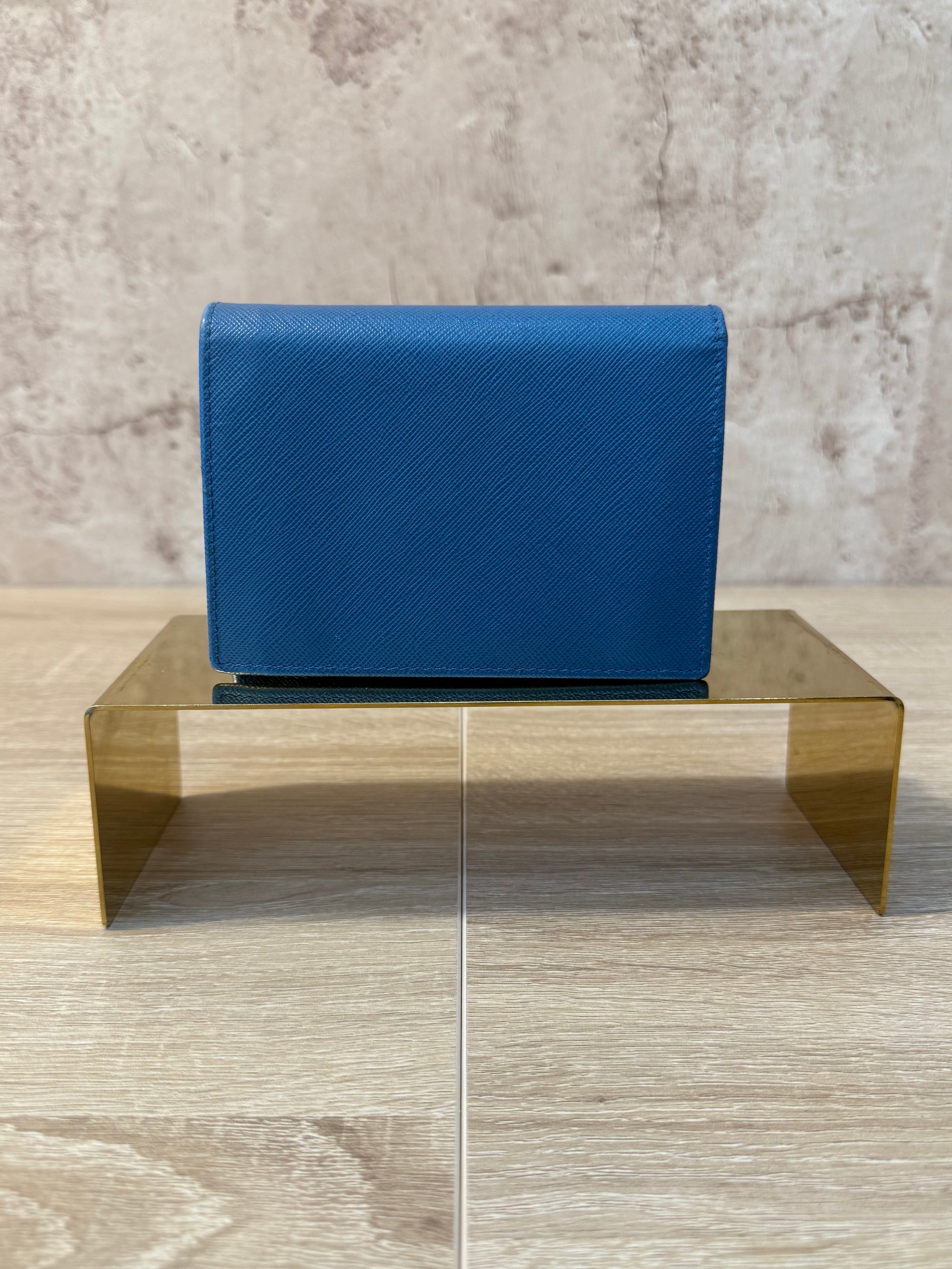 Prada Blue Saffiano Leather Compact Wallet