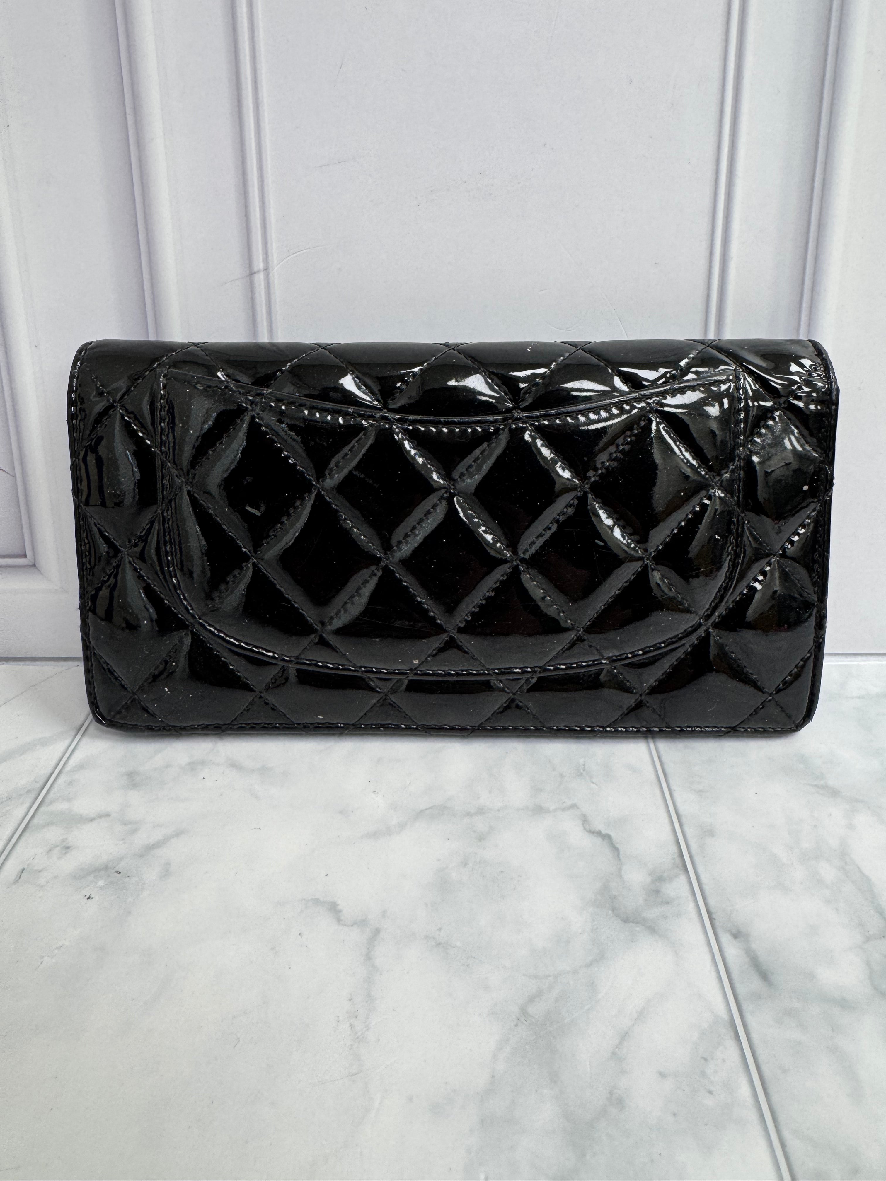 Chanel Black Quilted Patent Leather Long Wallet