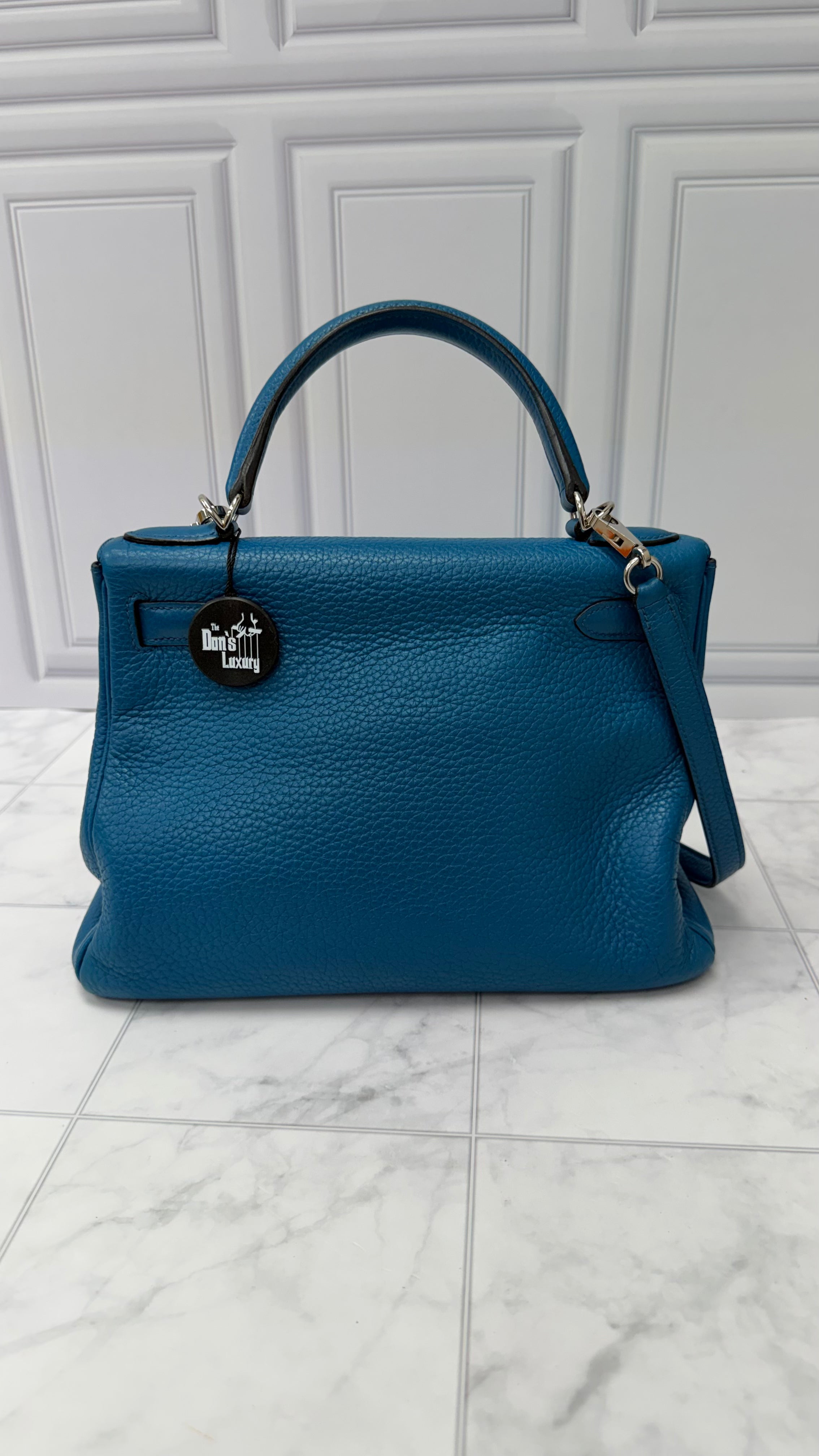*DONS PRE DROP* Hermes Blue Taurillon Clemence Leather Kelly 28 Handbag