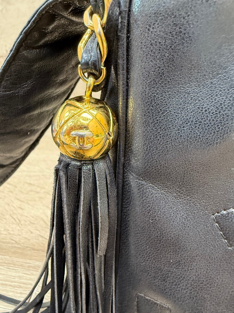 Chanel Black Lambskin Triple CC Tassel Camera Bag