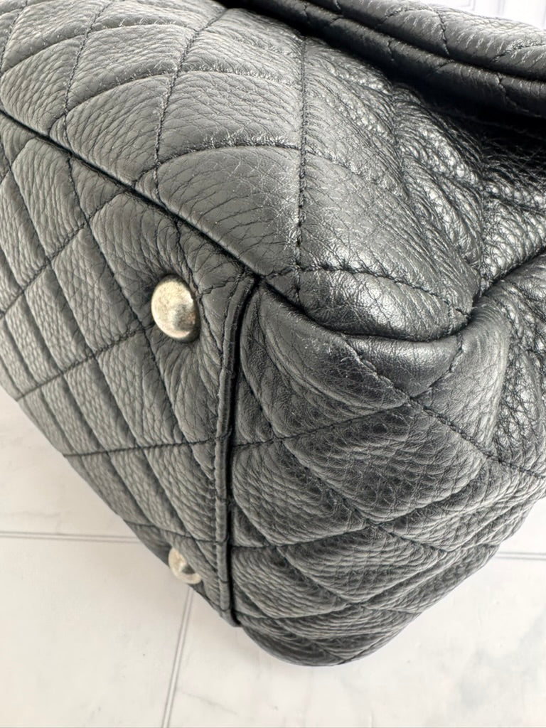 Chanel Black Diamond Quilted Grained Leather Airlines XXL Travel Flap Bag