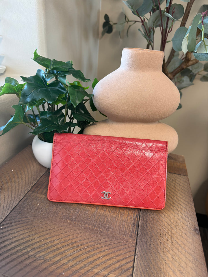 Chanel Orange Diamond Quilted Long Wallet