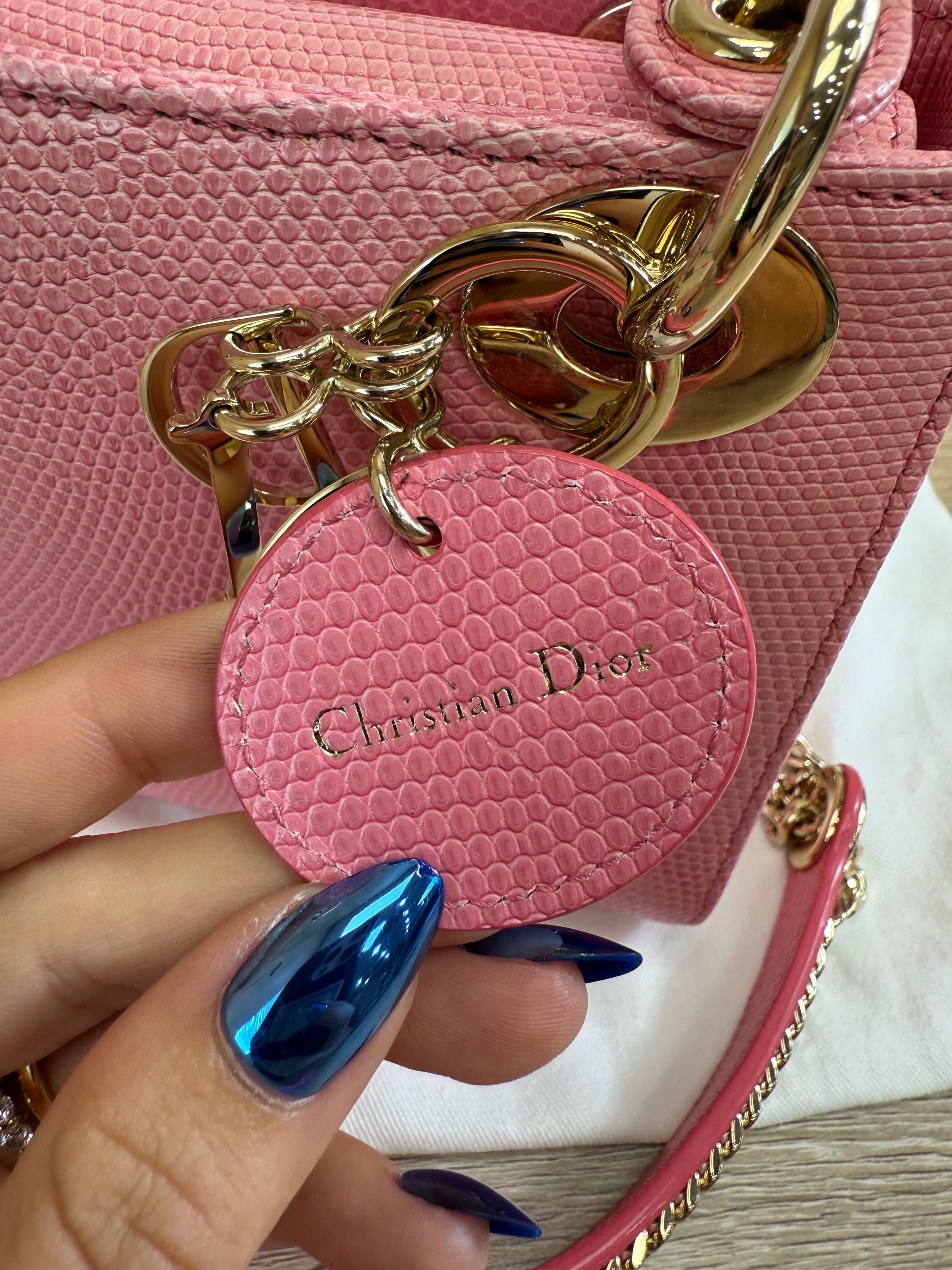 LIKE NEW Christian Dior Lady Dior Small Pink Lizard