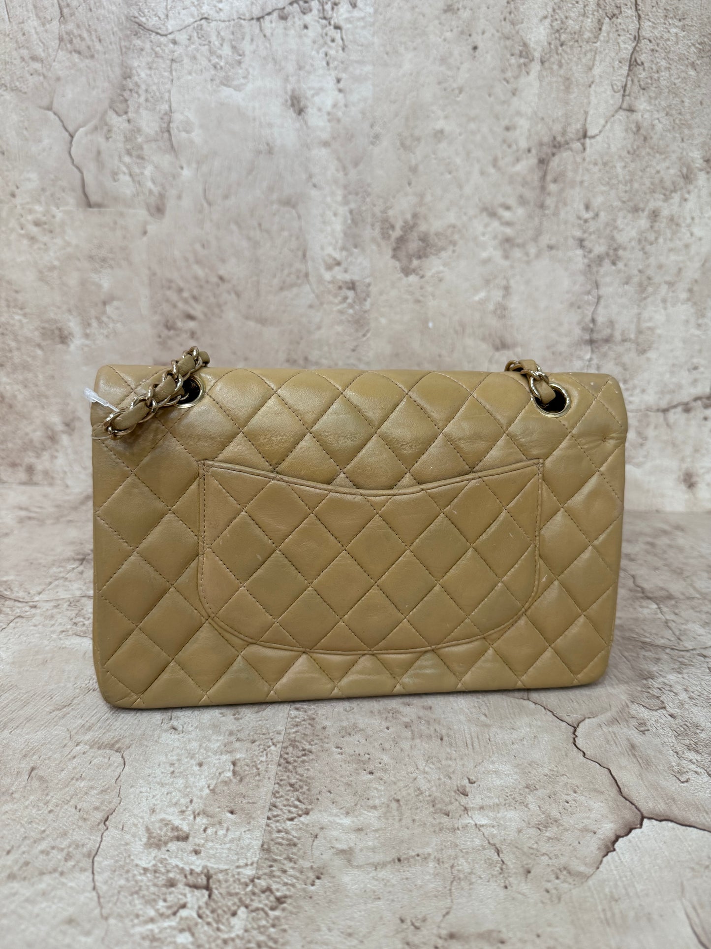 Chanel Beige Lambskin Quilted Medium Double Flap