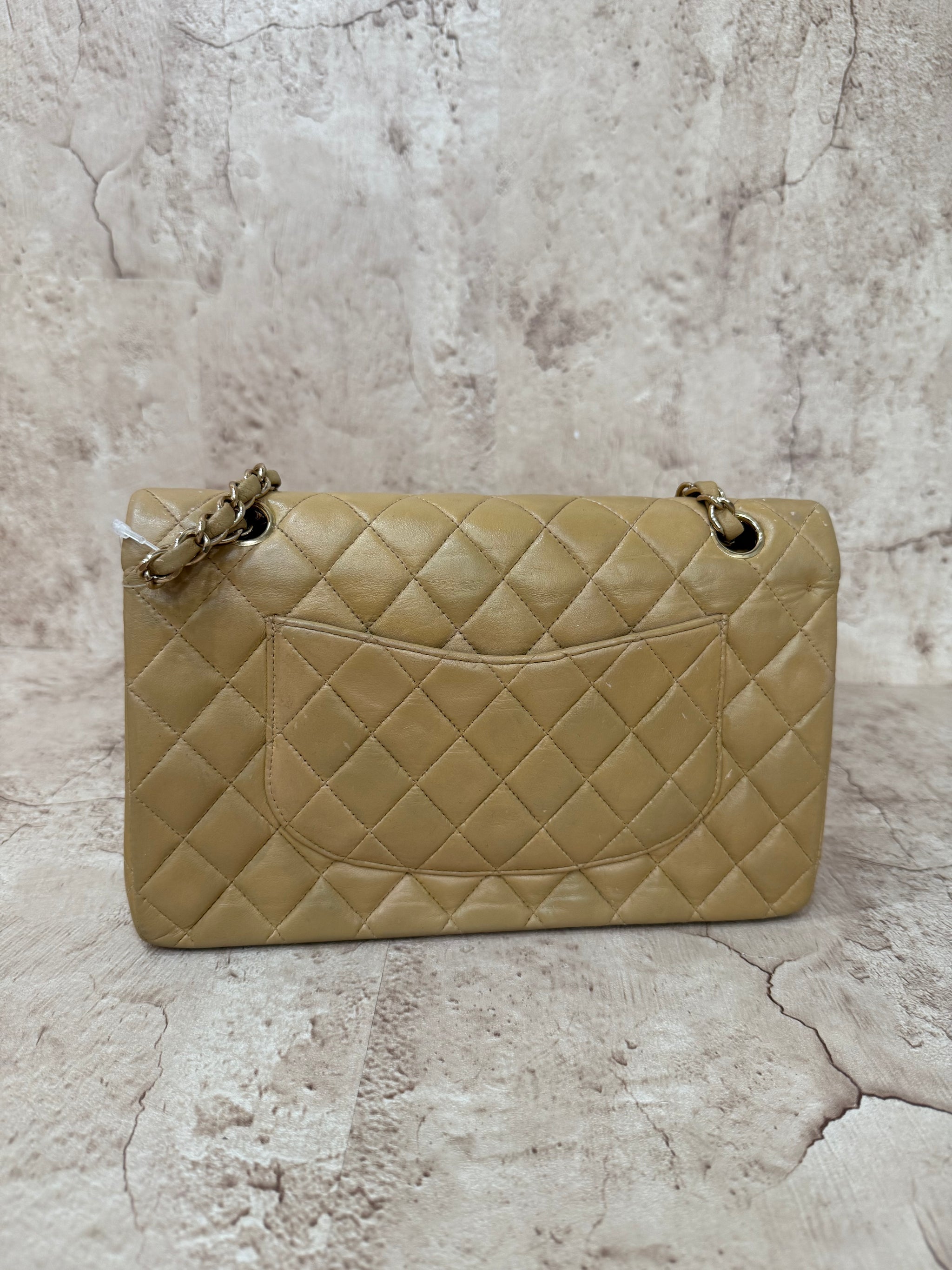 Chanel Beige Lambskin Quilted Medium Double Flap