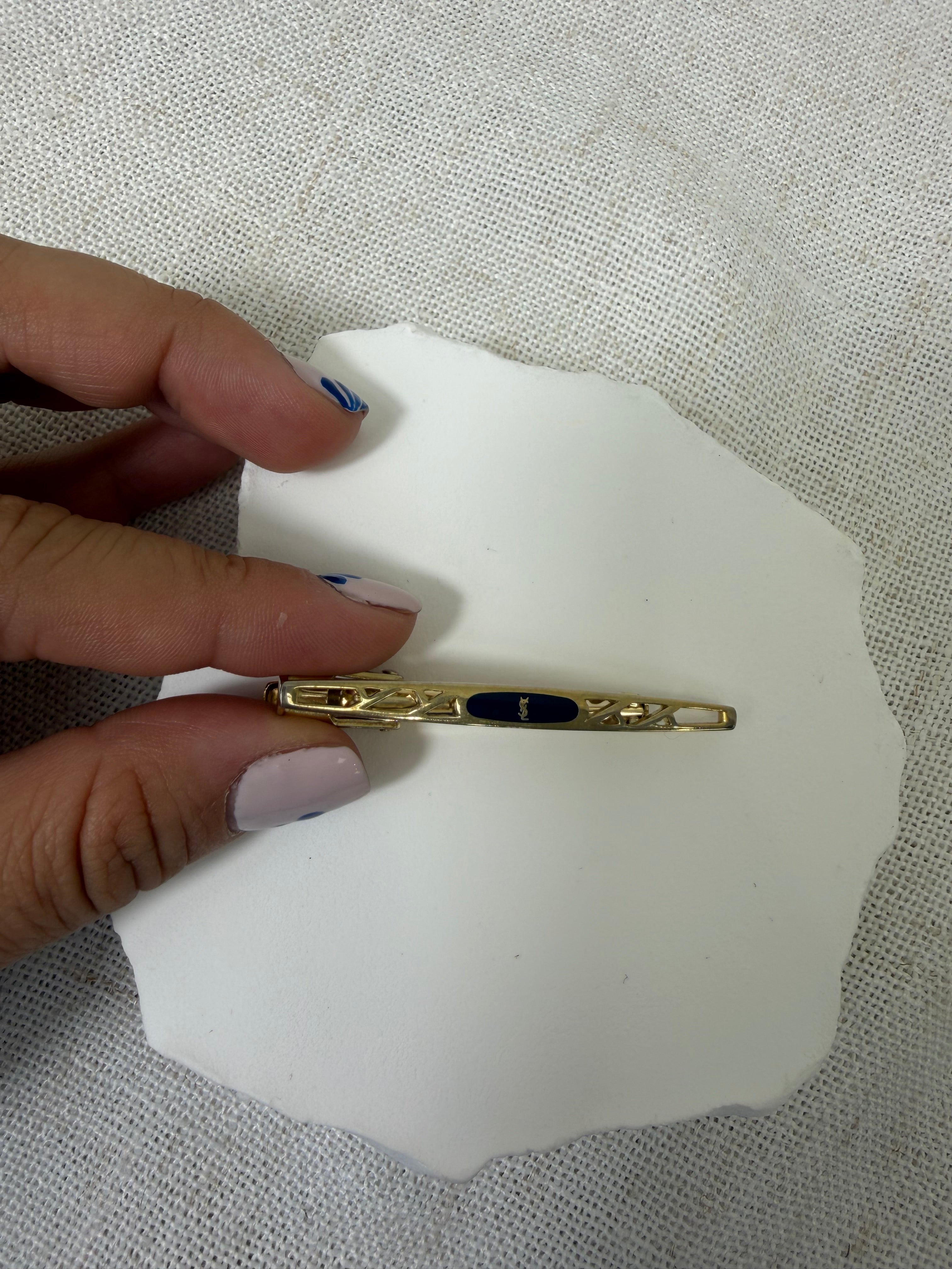 Saint Laurent YSL Gold Tone Tie Clip