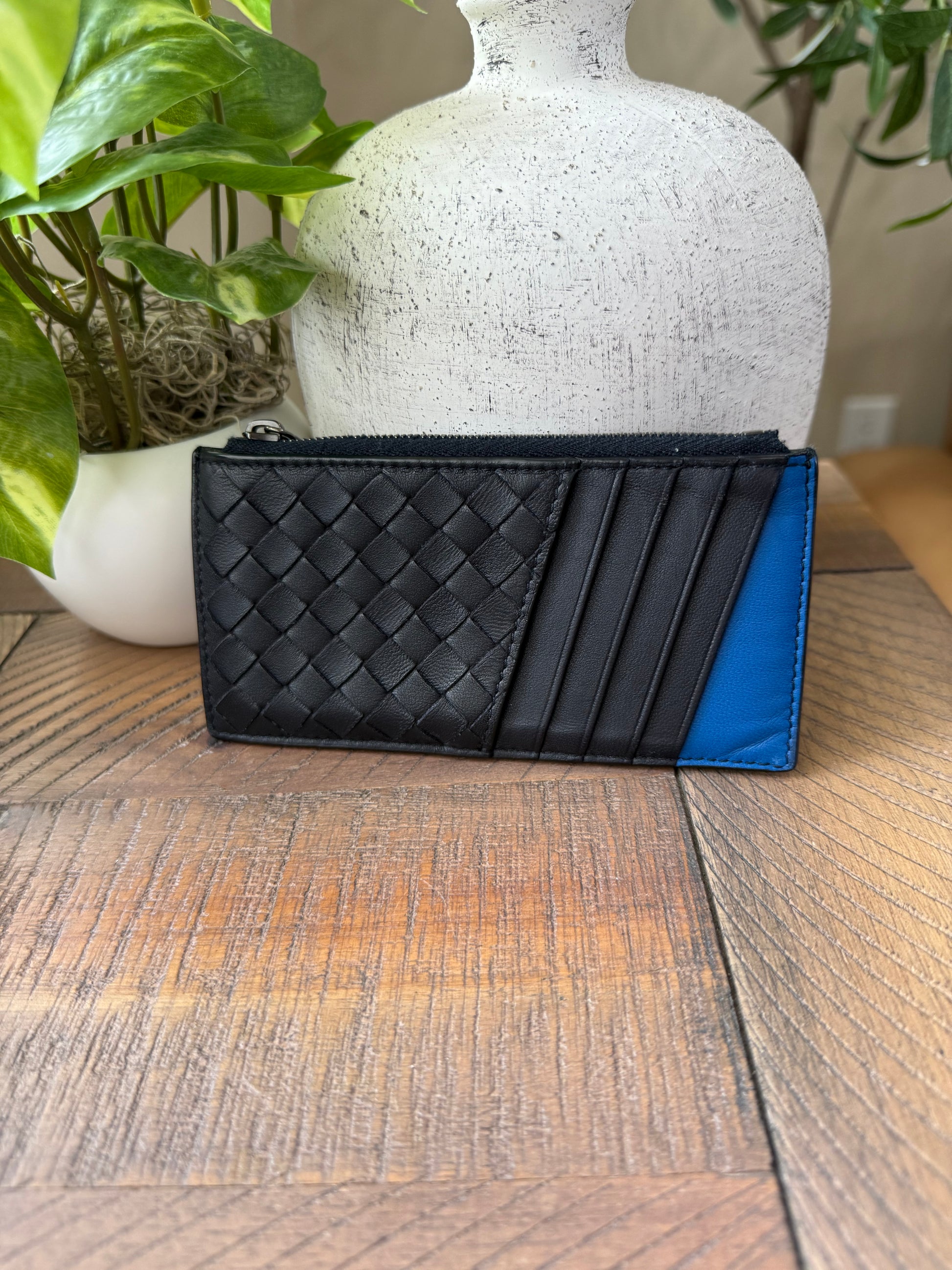 Bottega Veneta Black & Blue Intreciatto Coin Case