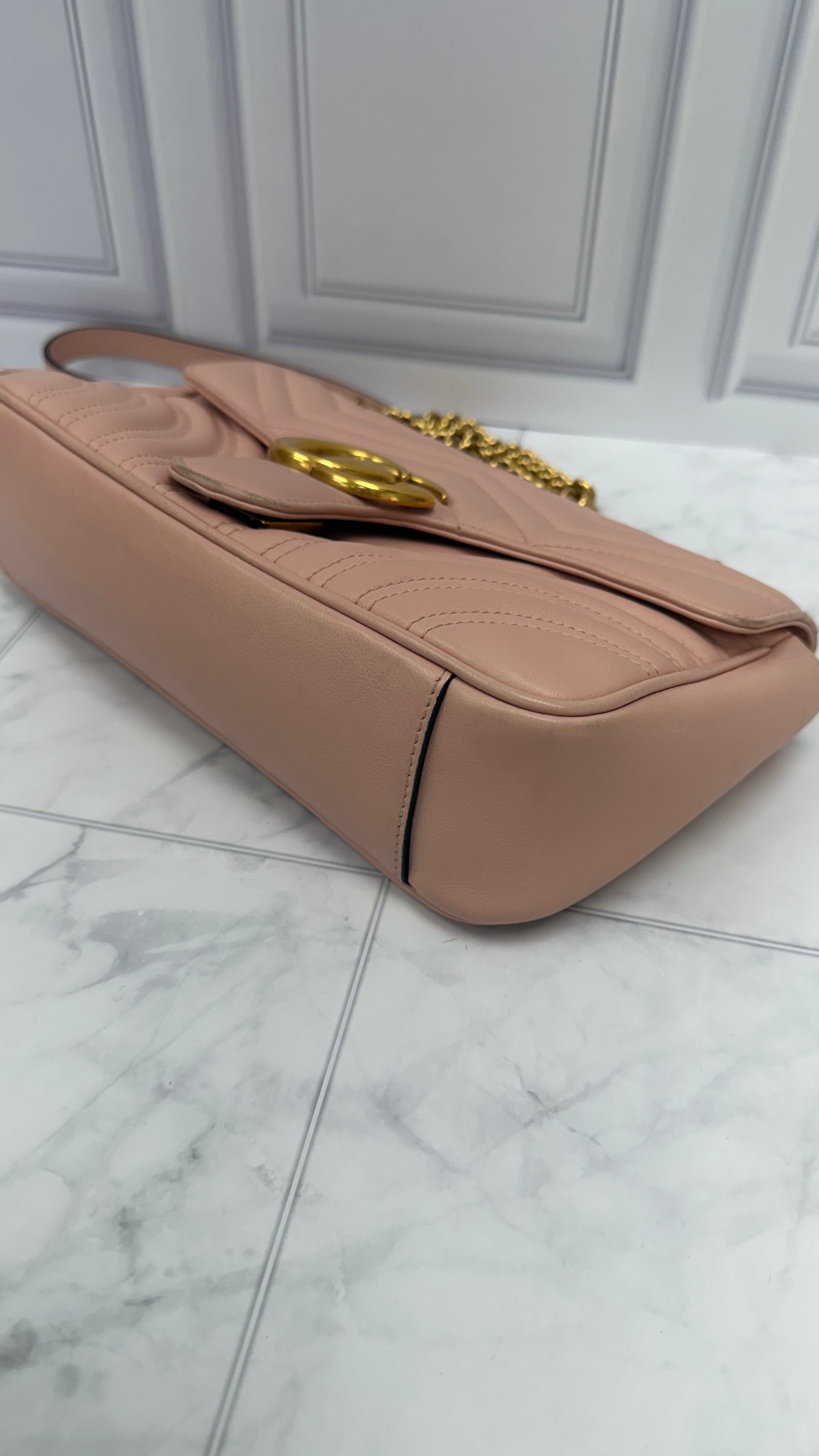 *DONS DROP* Gucci Pink Leather GG Marmont Small Shoulder Bag